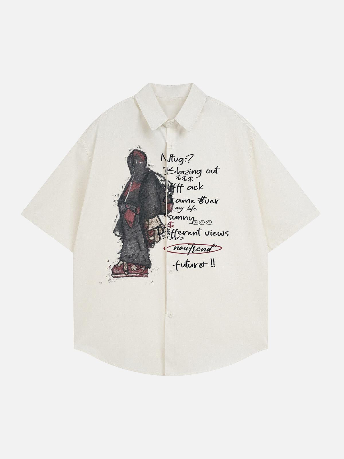 Omygoods Oversized Graphic Cartoon Letter Print Short-Sleeve Shirt