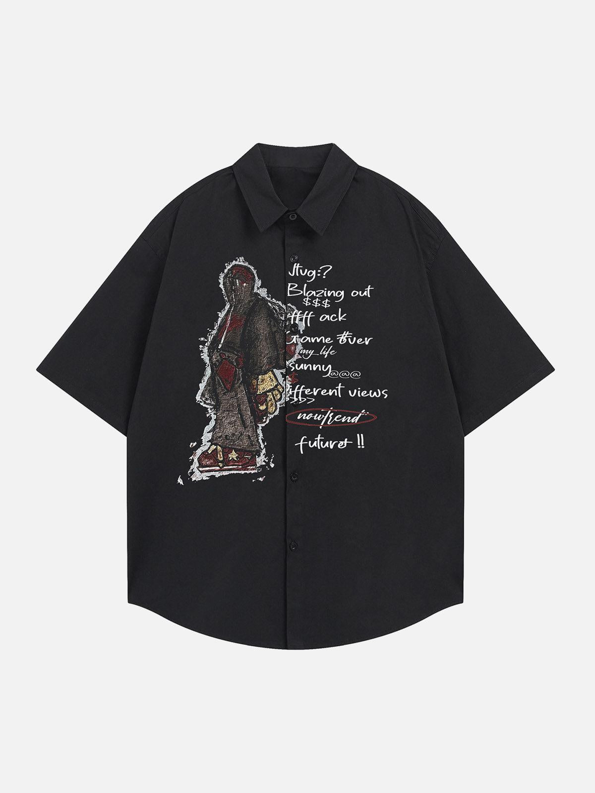 Omygoods Oversized Graphic Cartoon Letter Print Short-Sleeve Shirt