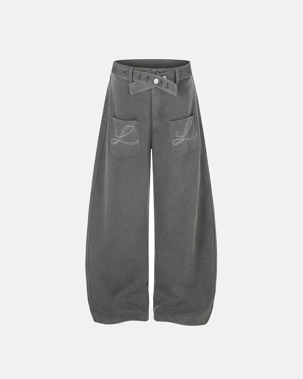 Omygoods Paris Buckle Embroidered Cargo Pants