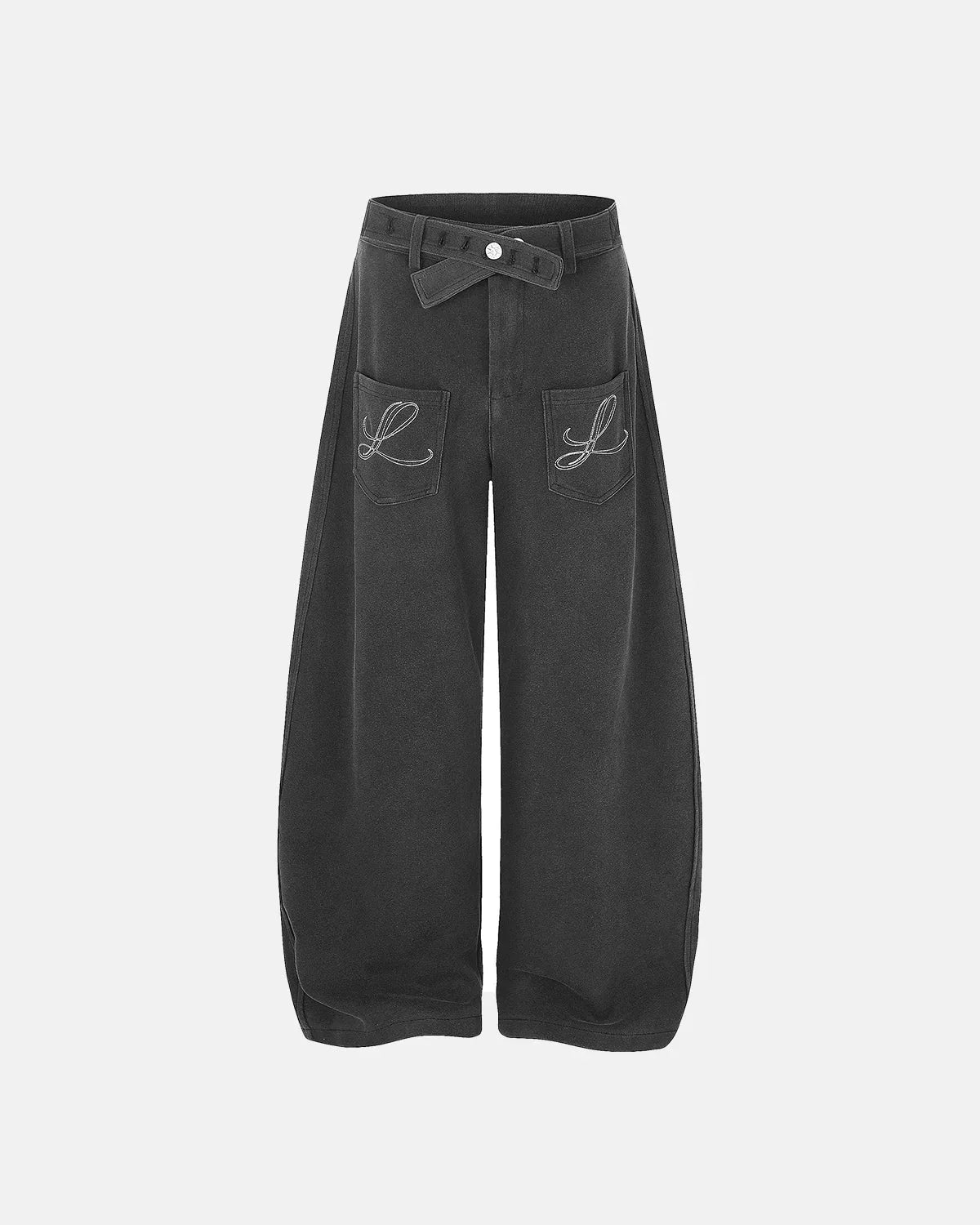 Omygoods Paris Buckle Embroidered Cargo Pants