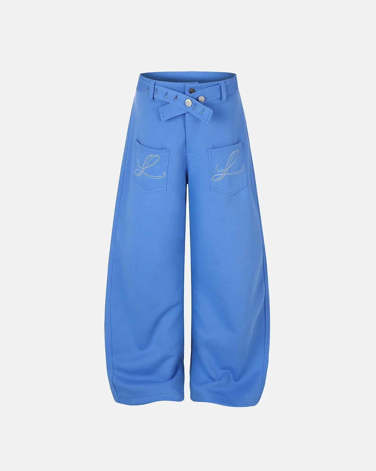 Omygoods Paris Buckle Embroidered Cargo Pants