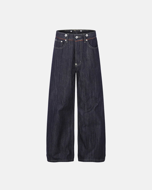 Omygoods Paris Buckle Raw Baggy Jeans