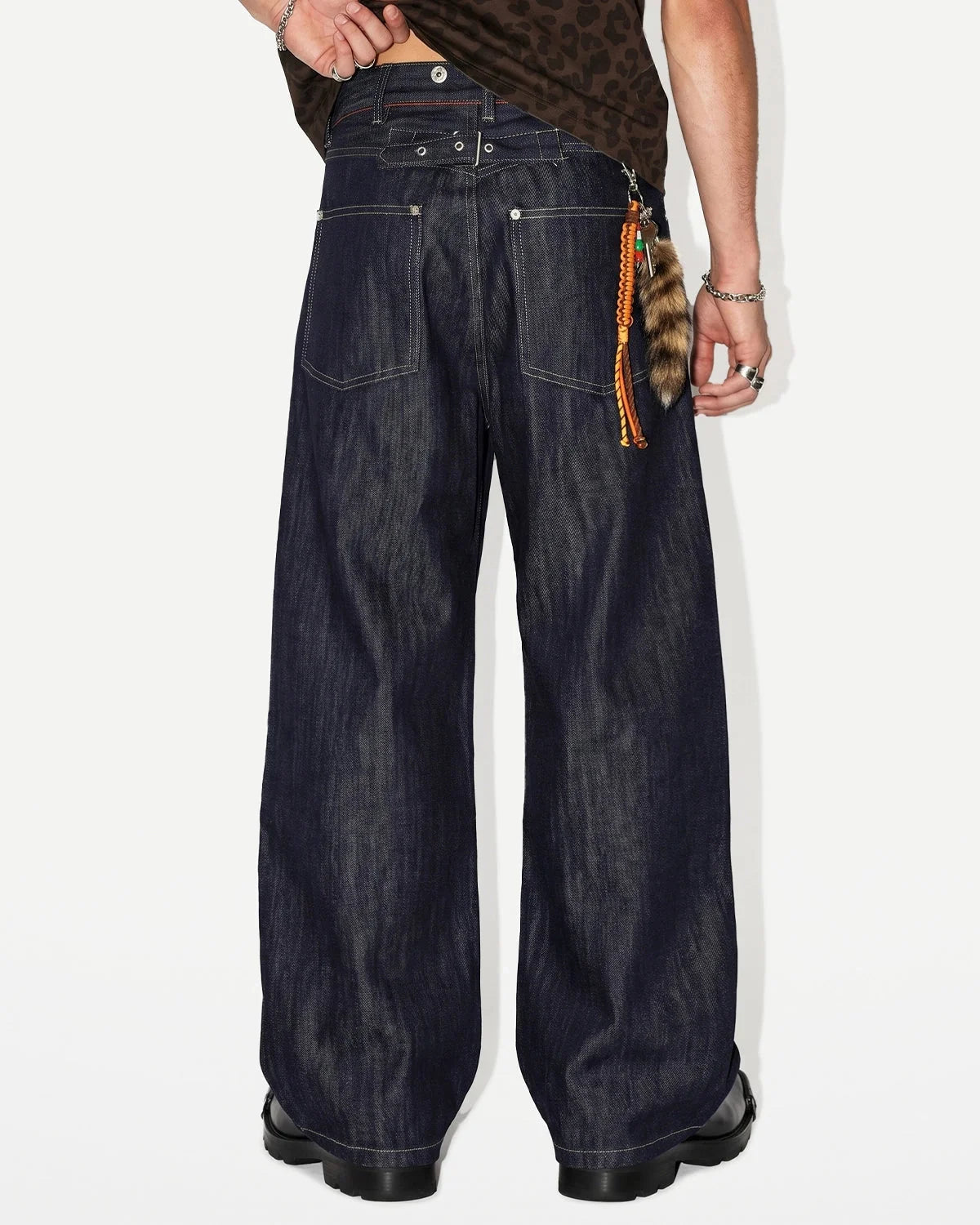 Omygoods Paris Buckle Raw Baggy Jeans