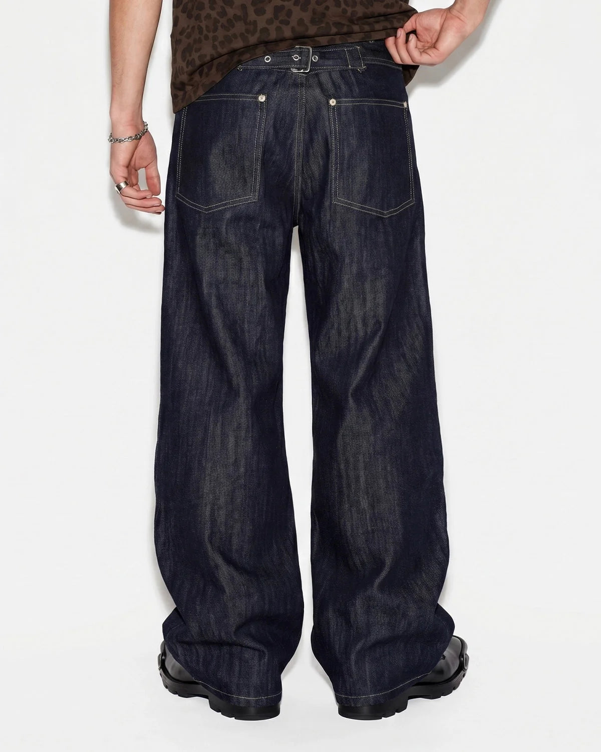 Omygoods Paris Buckle Raw Baggy Jeans