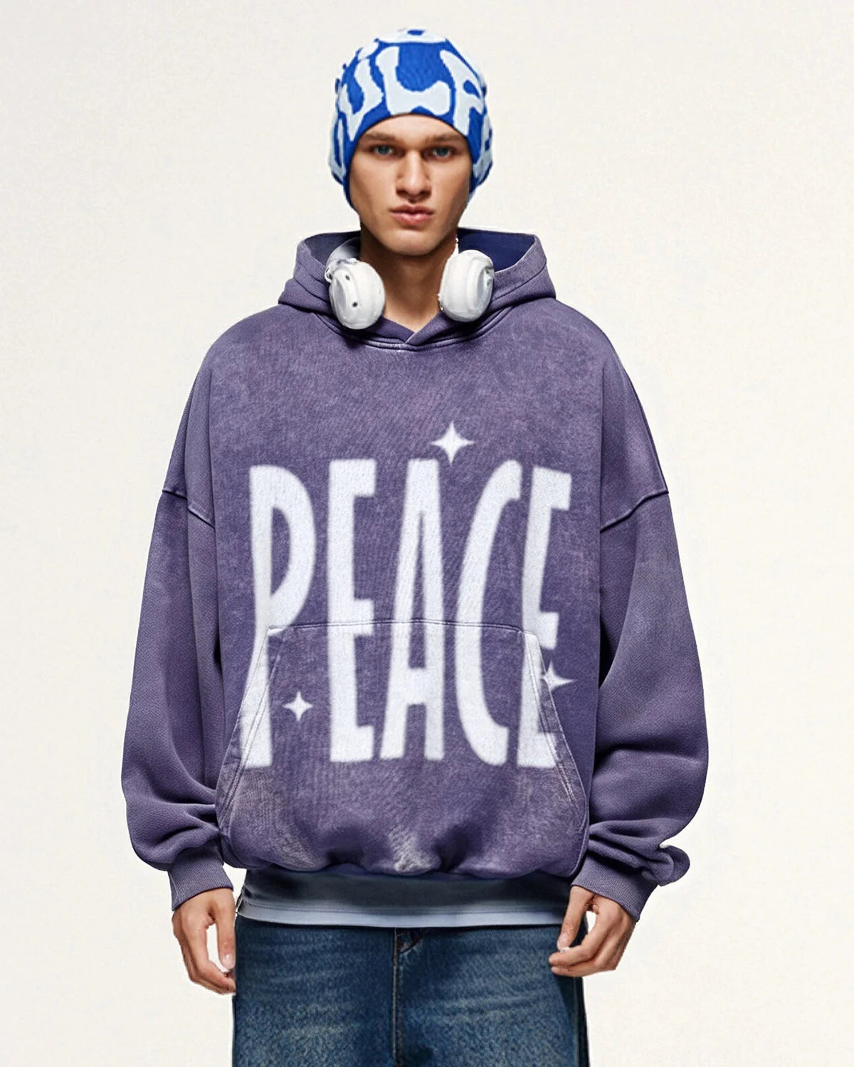 Omygoods "Peace" Acid Washed Hoodie