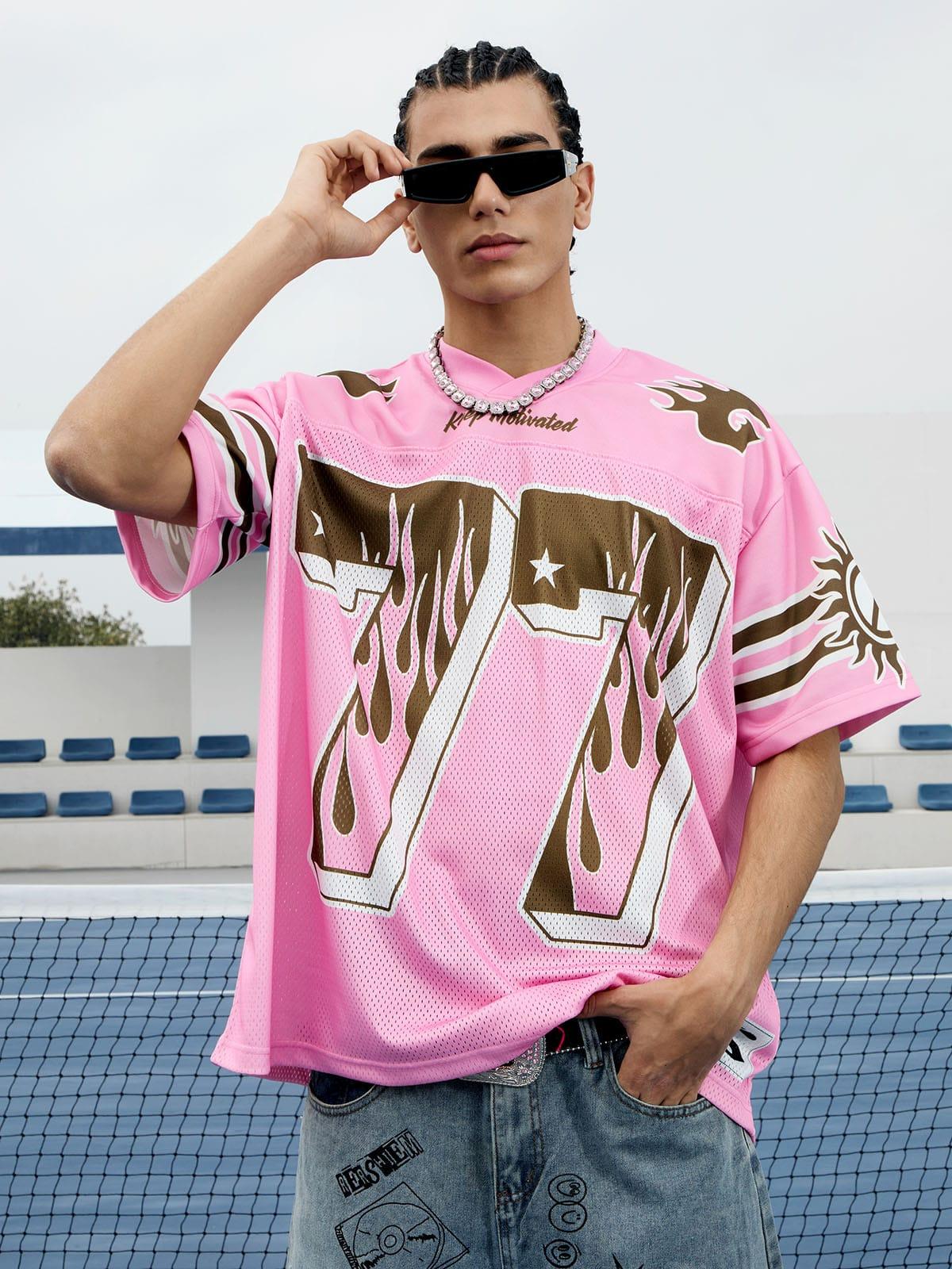 Omygoods Pink Flame Print Jersey T-Shirt