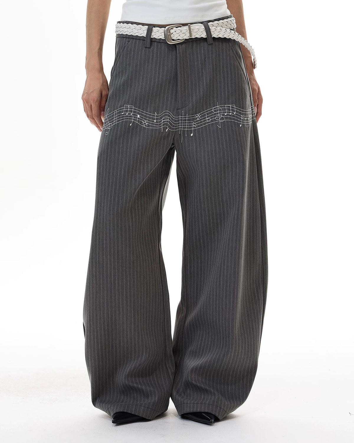 Omygoods Pinstripe Cinch Back Tailored Pants
