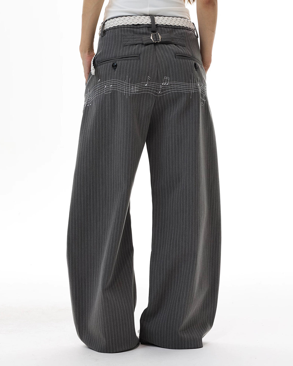 Omygoods Pinstripe Cinch Back Tailored Pants