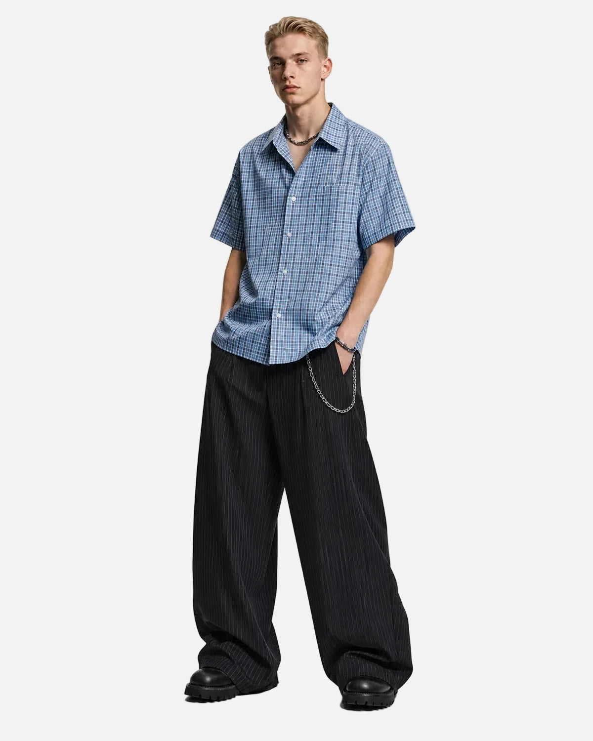 Omygoods Pinstripe Pleated Barrel Tailored Pants