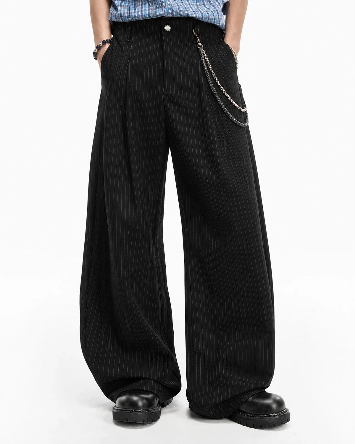 Omygoods Pinstripe Pleated Barrel Tailored Pants