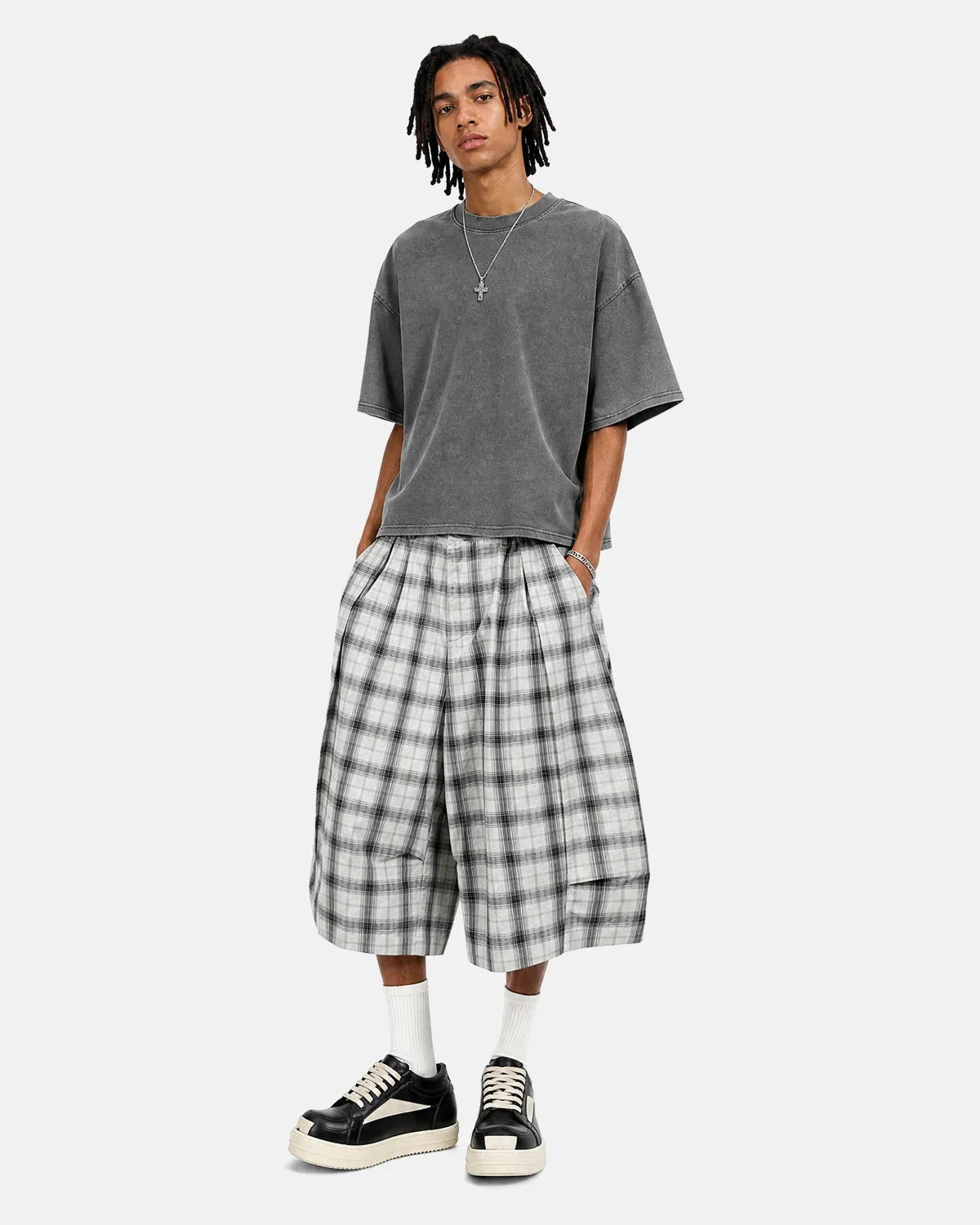 Omygoods Plaid Longline Casual Shorts