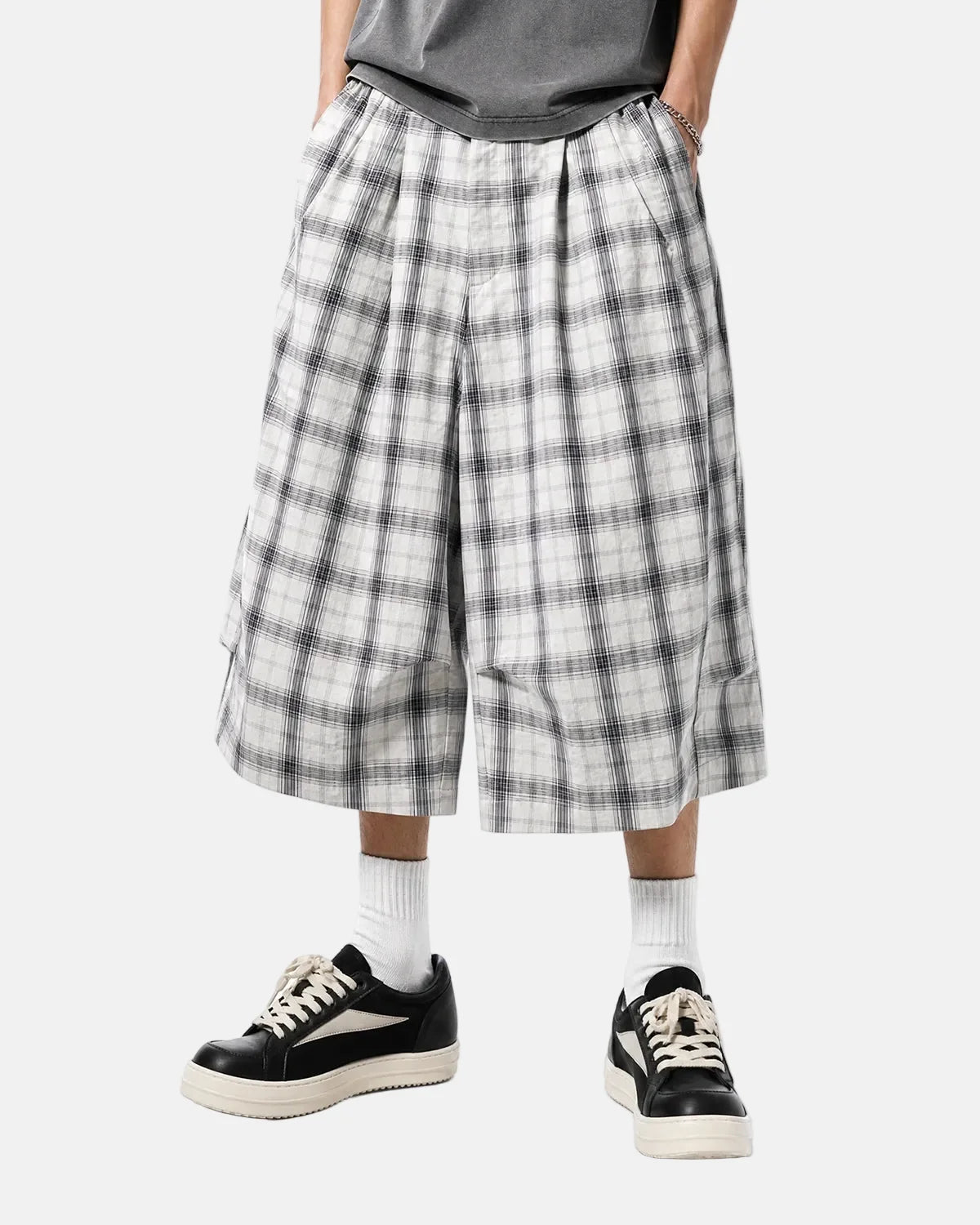 Omygoods Plaid Longline Casual Shorts
