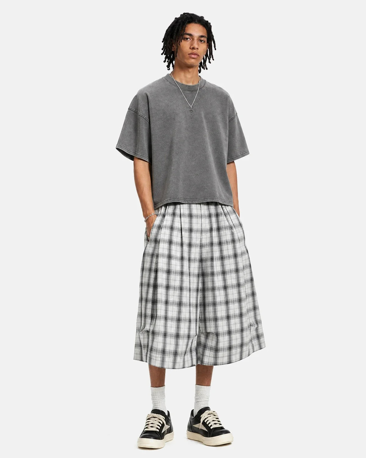 Omygoods Plaid Longline Casual Shorts