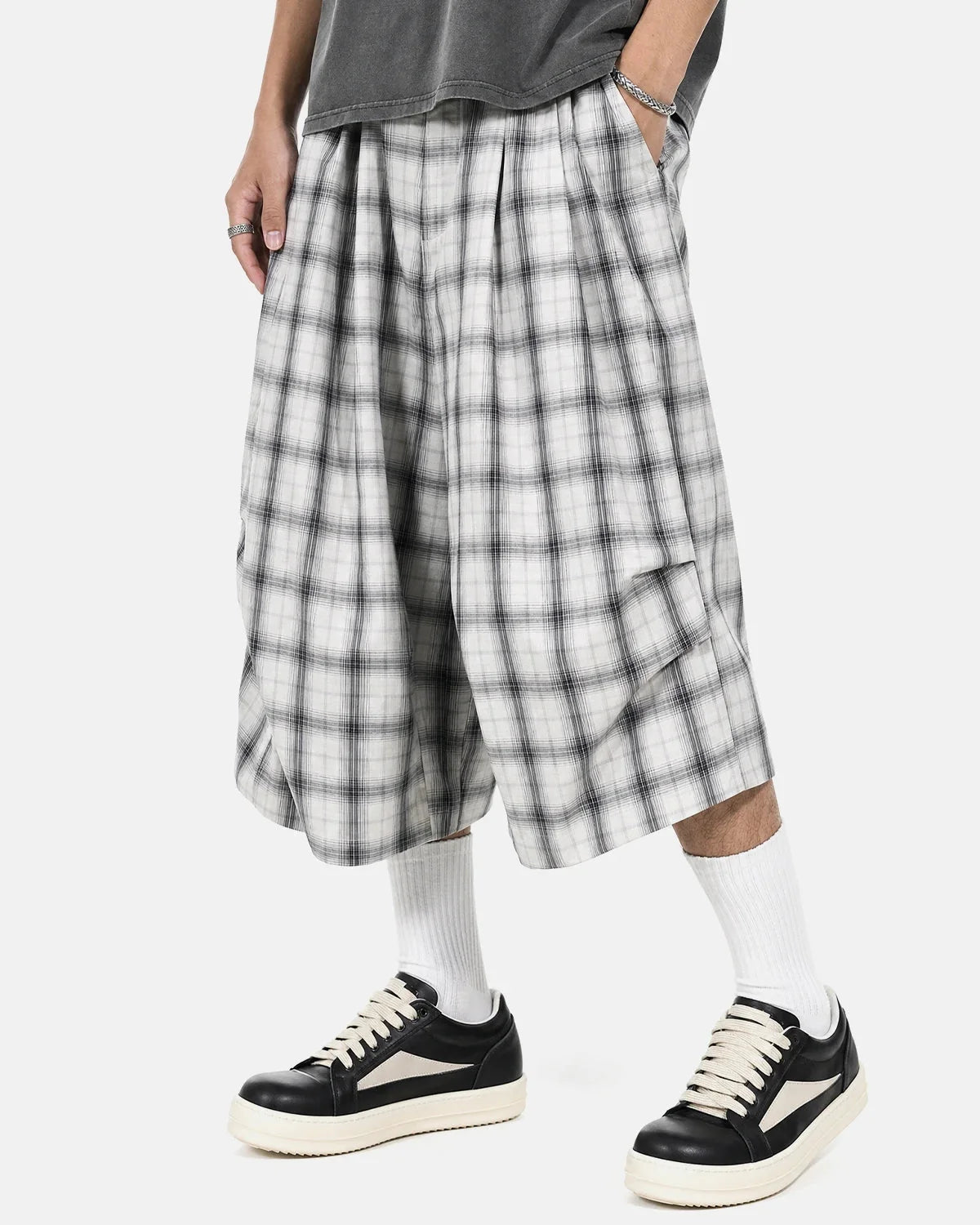 Omygoods Plaid Longline Casual Shorts