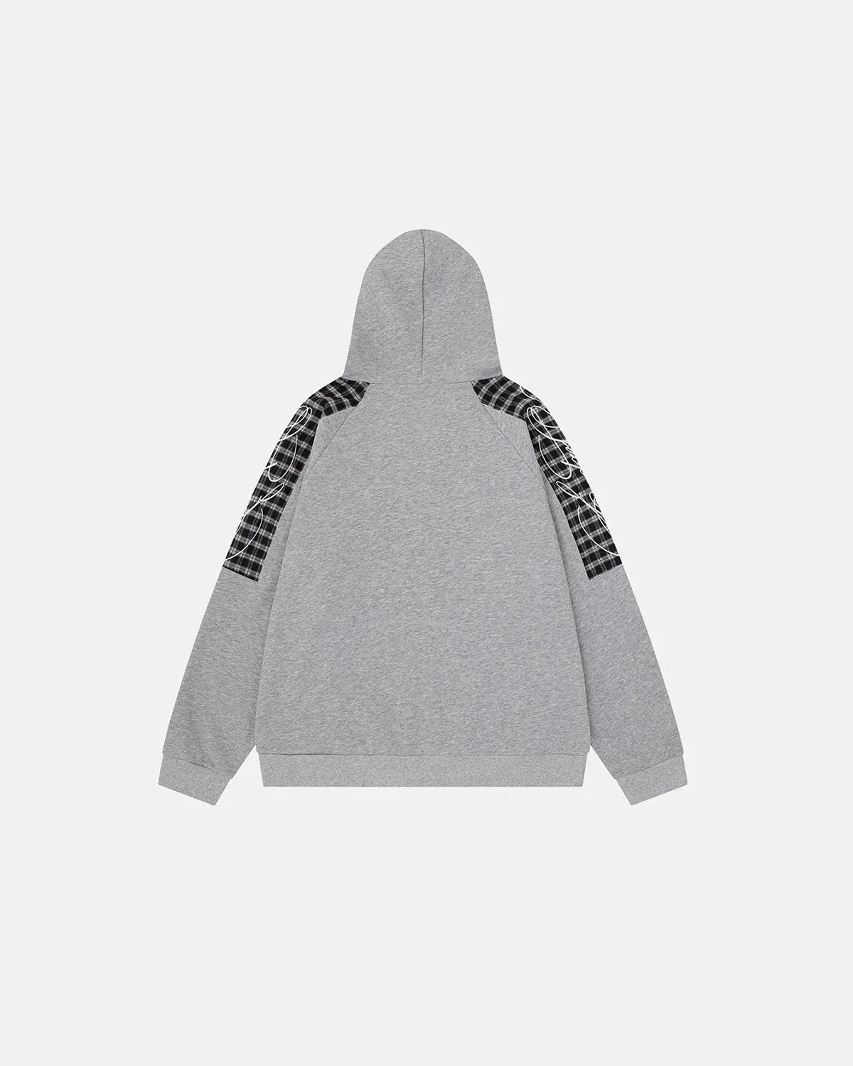 Omygoods Plaid Panel Zip-Up Hoodie