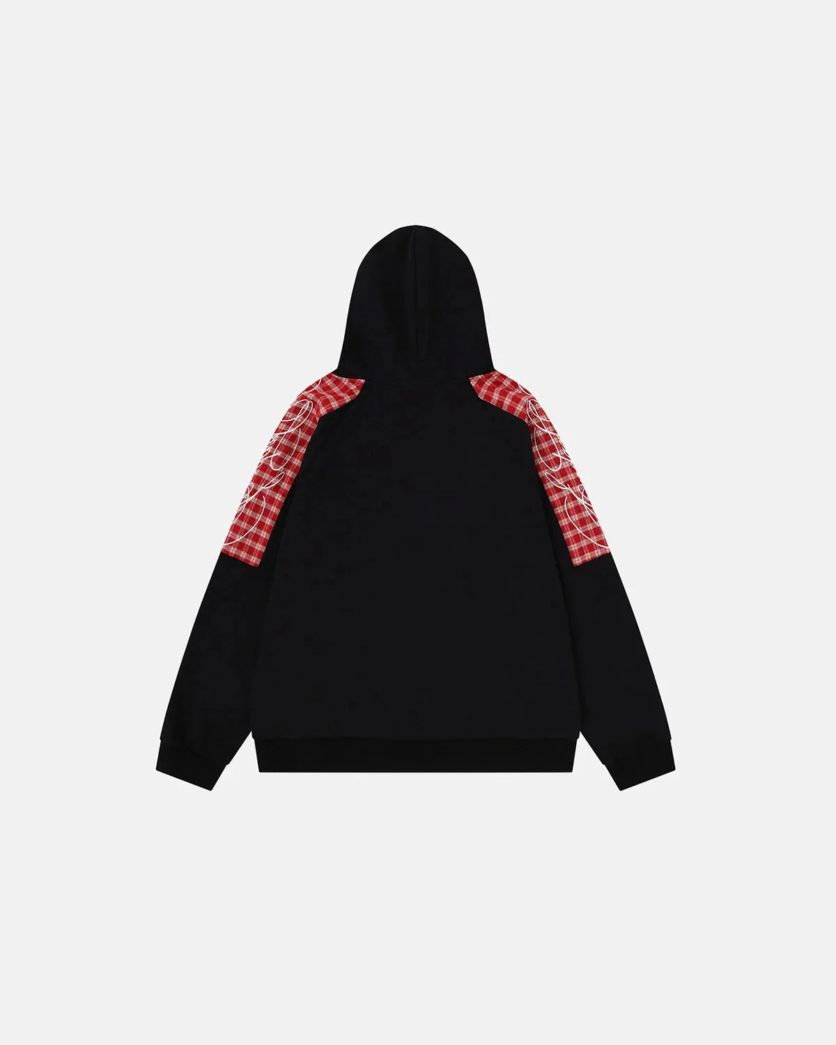 Omygoods Plaid Panel Zip-Up Hoodie