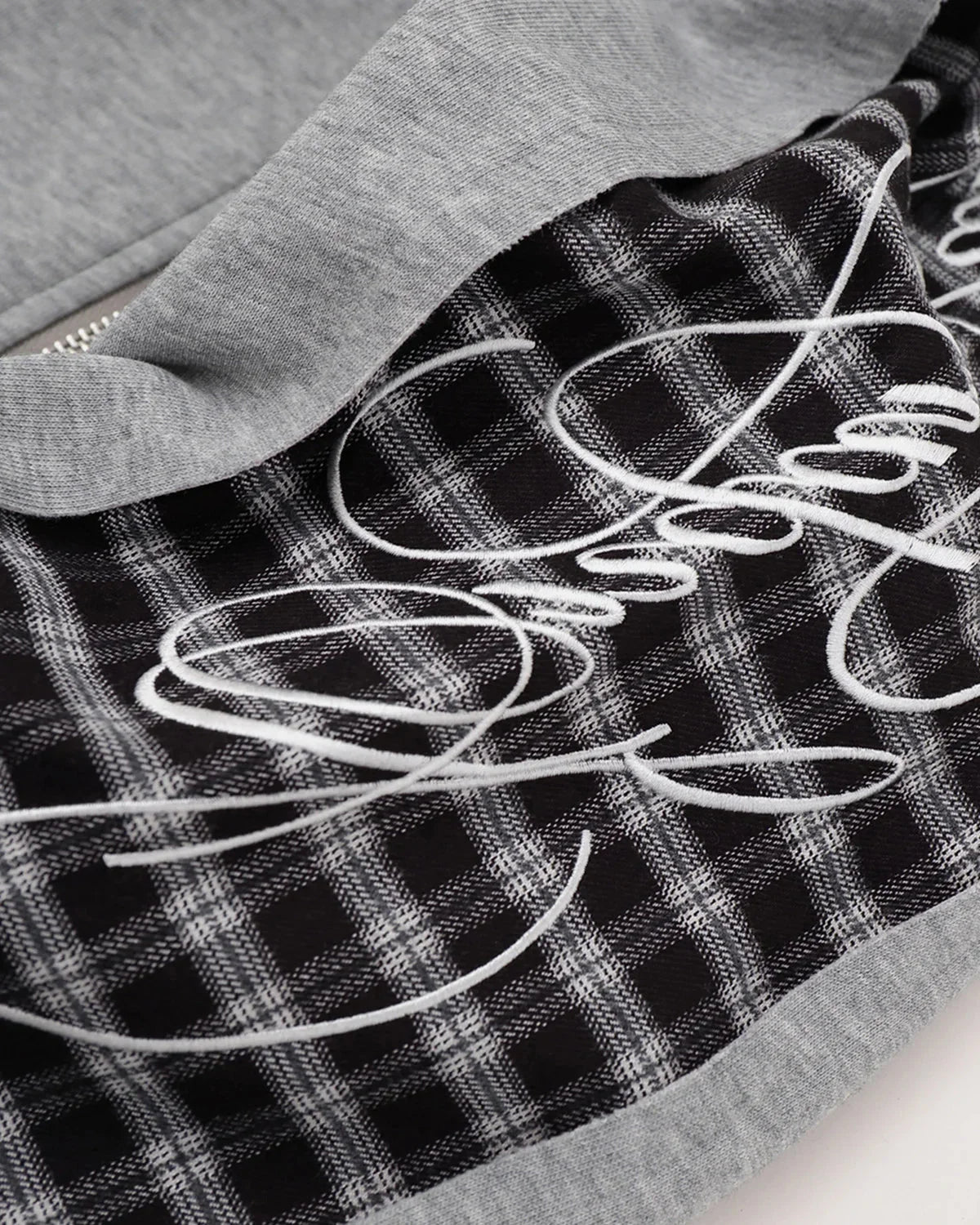 Omygoods Plaid Panel Zip-Up Hoodie