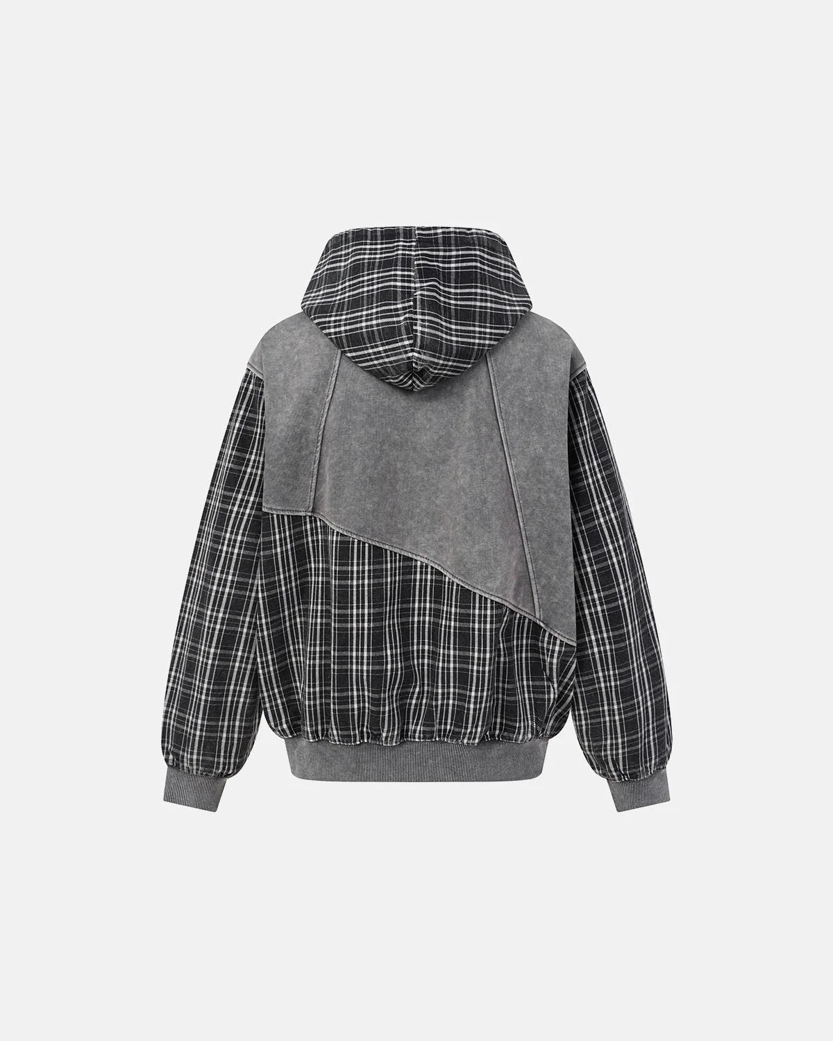 Omygoods Plaid Patchwork Boxy Zip Up Hoodie