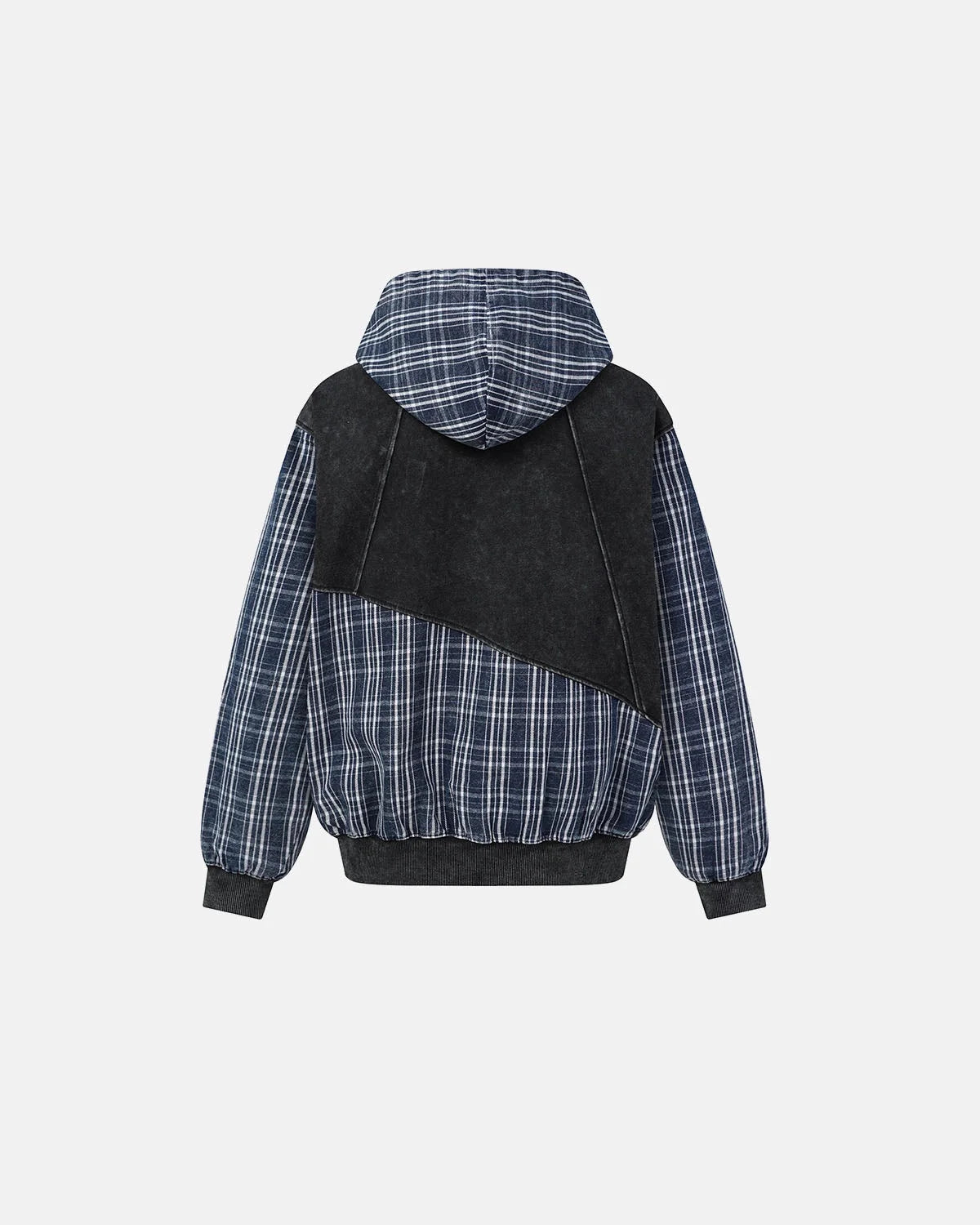 Omygoods Plaid Patchwork Boxy Zip Up Hoodie