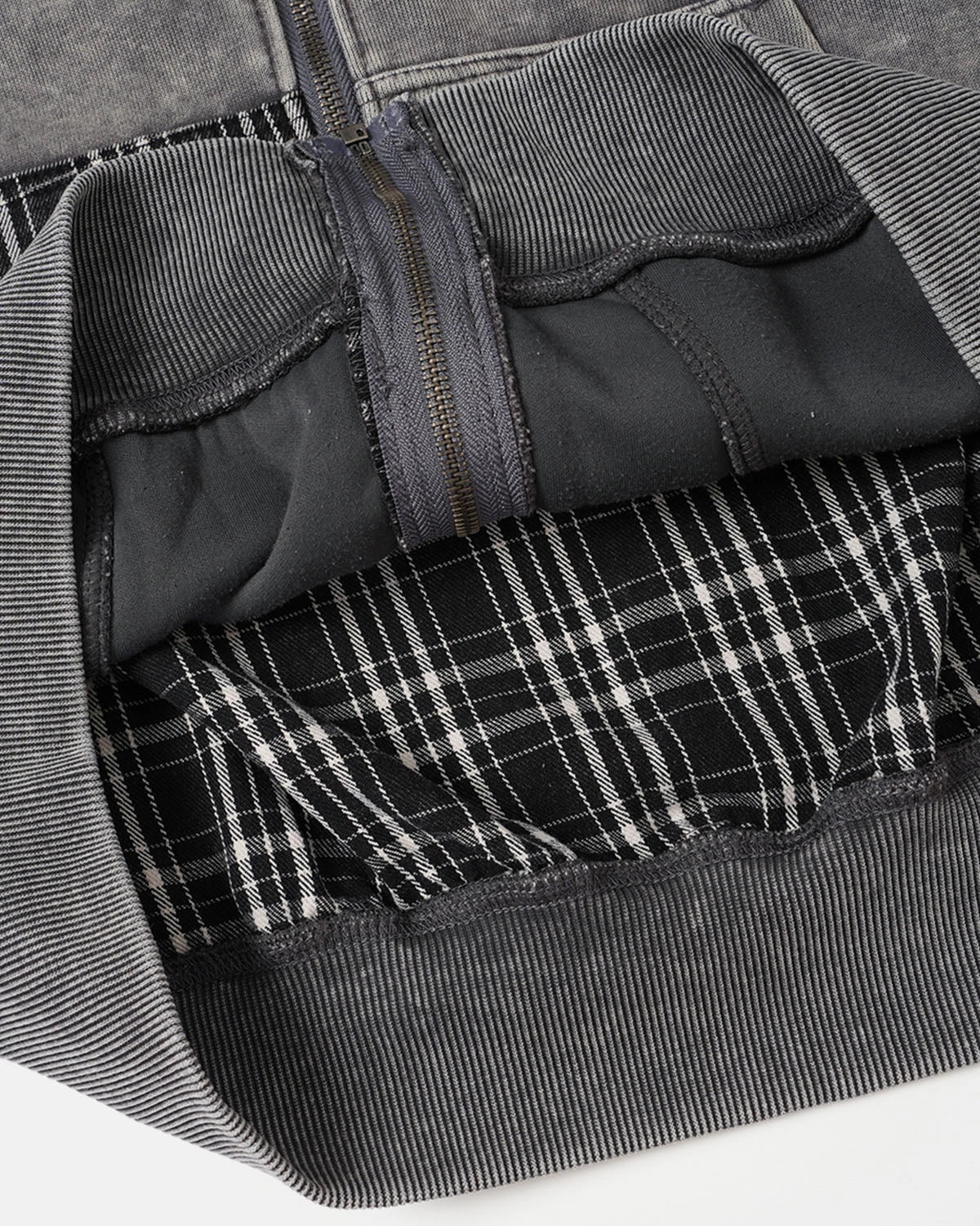 Omygoods Plaid Patchwork Boxy Zip Up Hoodie