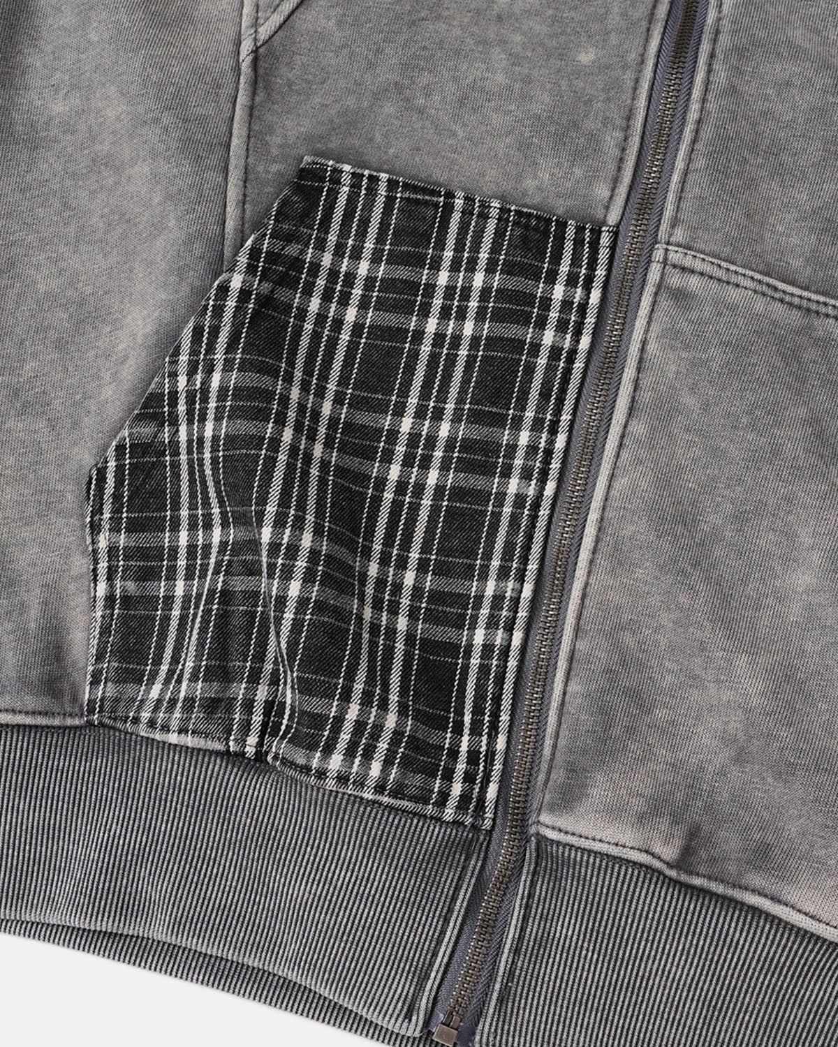 Omygoods Plaid Patchwork Boxy Zip Up Hoodie