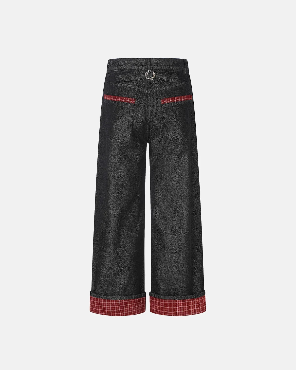 Omygoods Plaid Patchwork Cinch Back Baggy Jeans