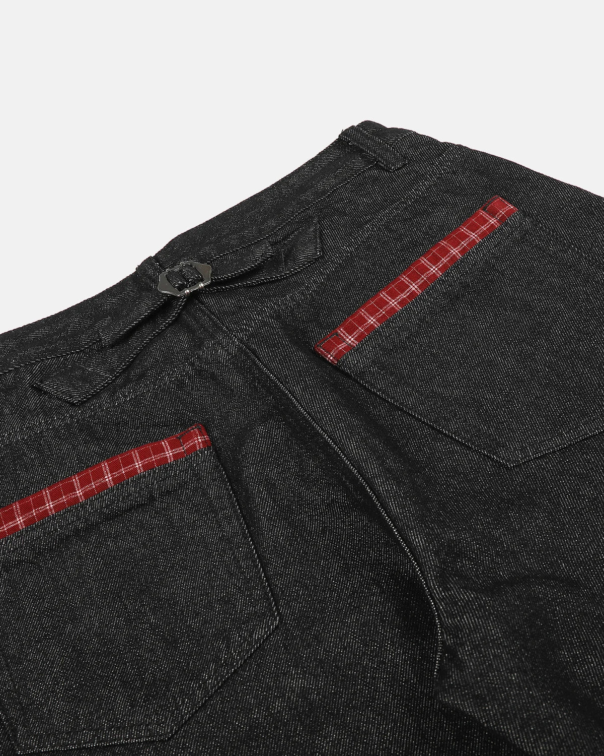 Omygoods Plaid Patchwork Cinch Back Baggy Jeans