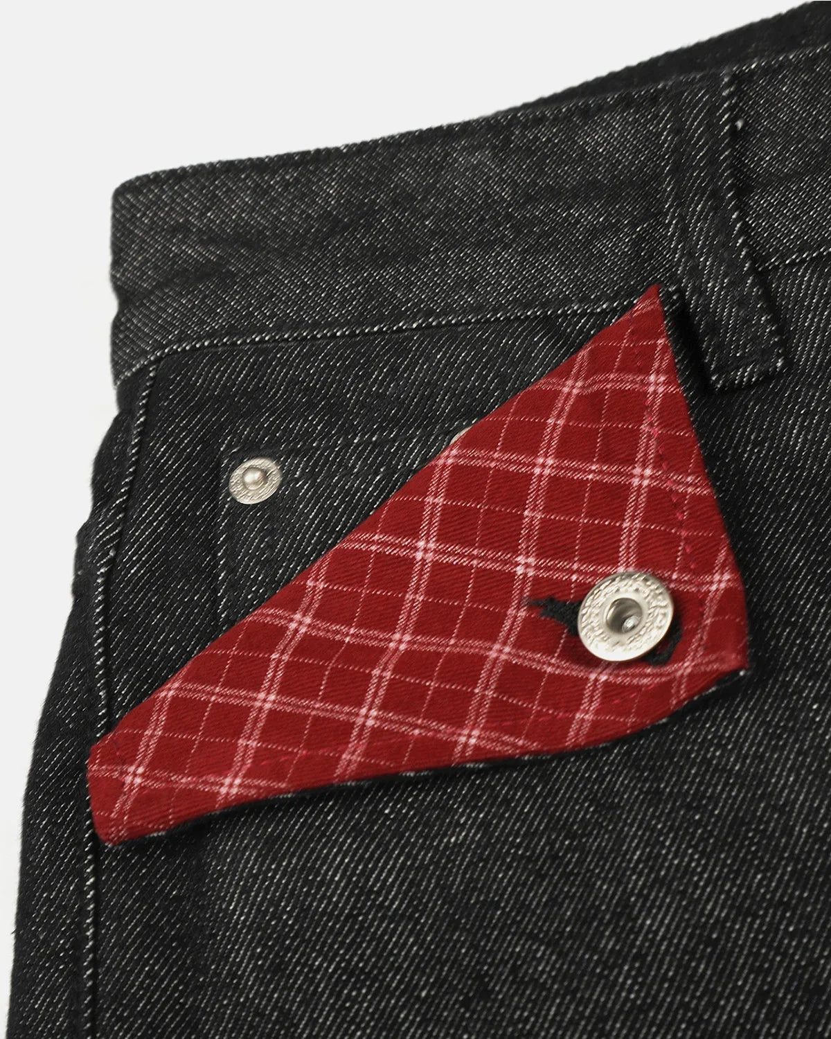 Omygoods Plaid Patchwork Cinch Back Baggy Jeans