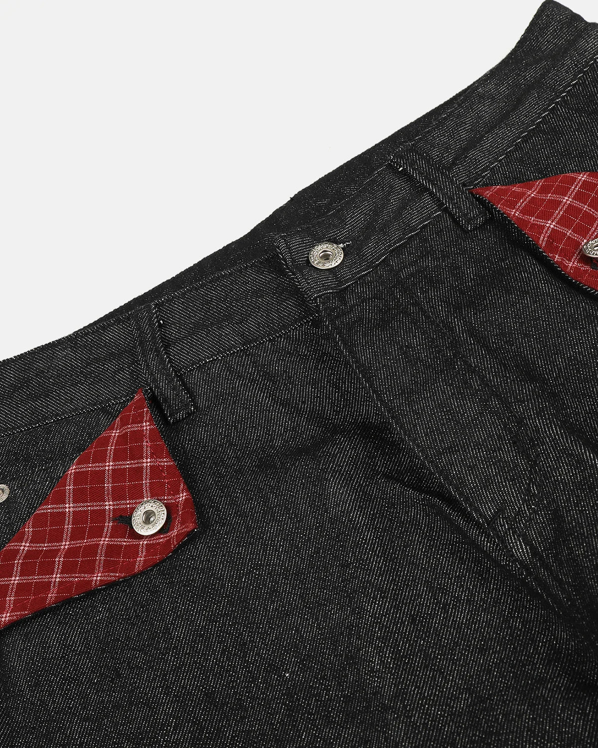 Omygoods Plaid Patchwork Cinch Back Baggy Jeans