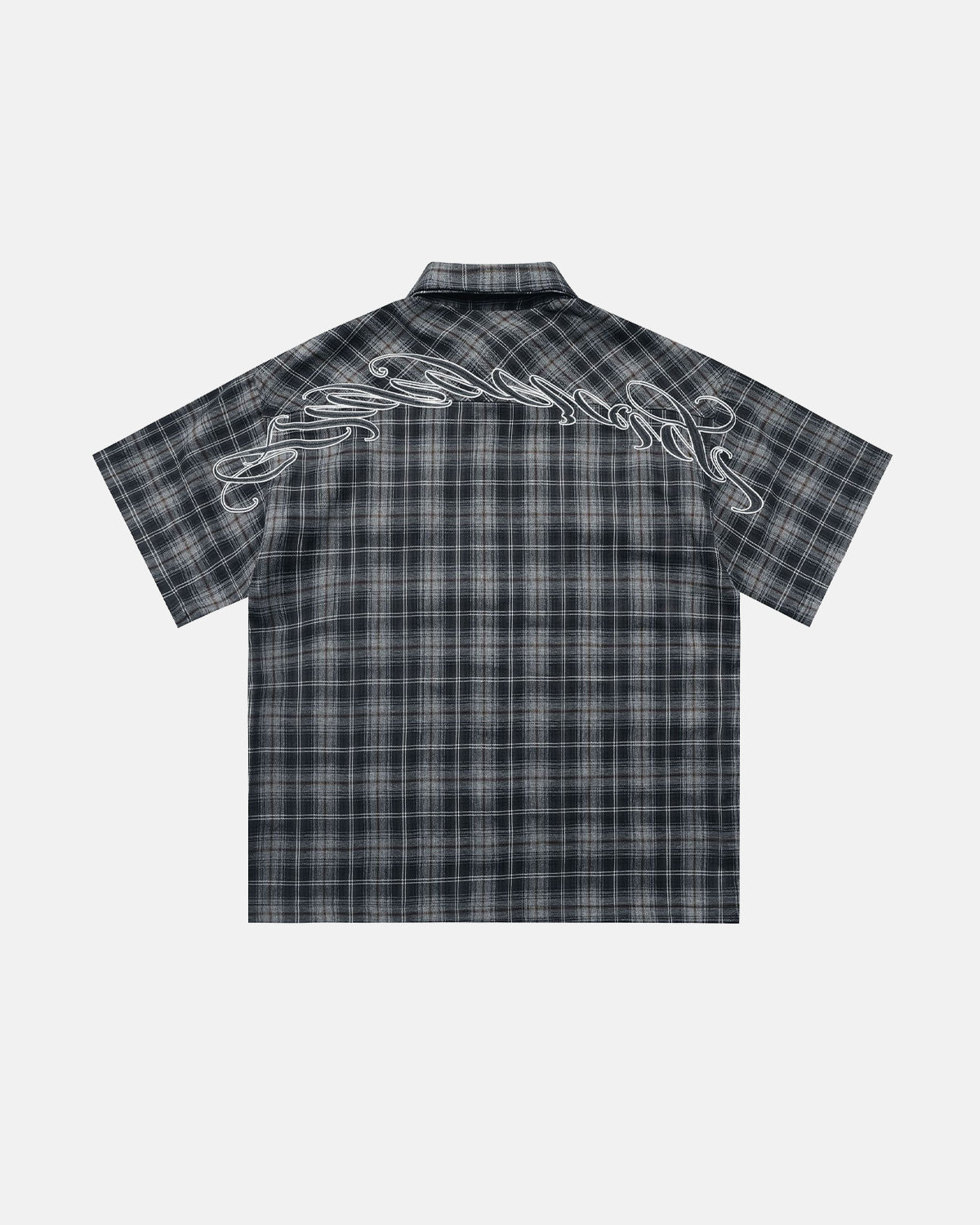Omygoods Plaid Script Embroidered Shirt