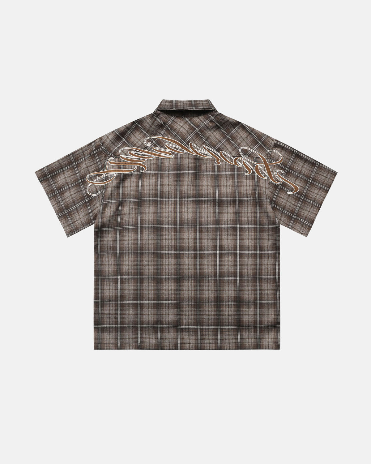 Omygoods Plaid Script Embroidered Shirt