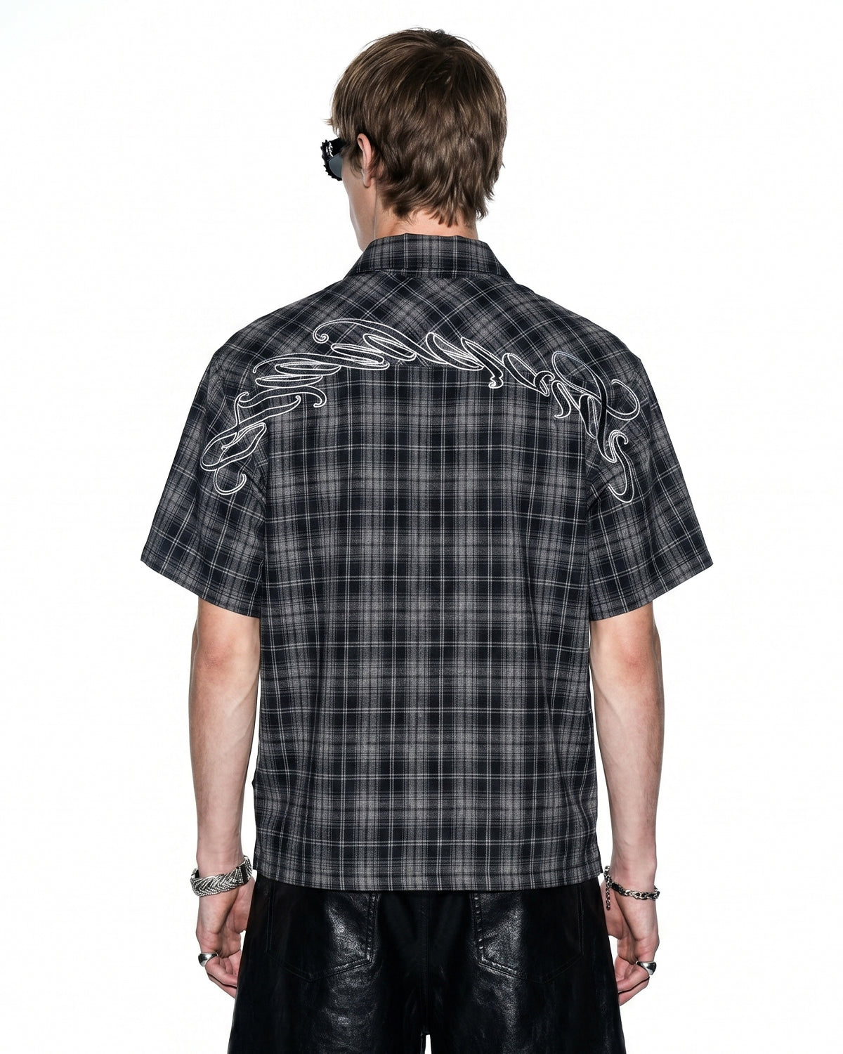 Omygoods Plaid Script Embroidered Shirt