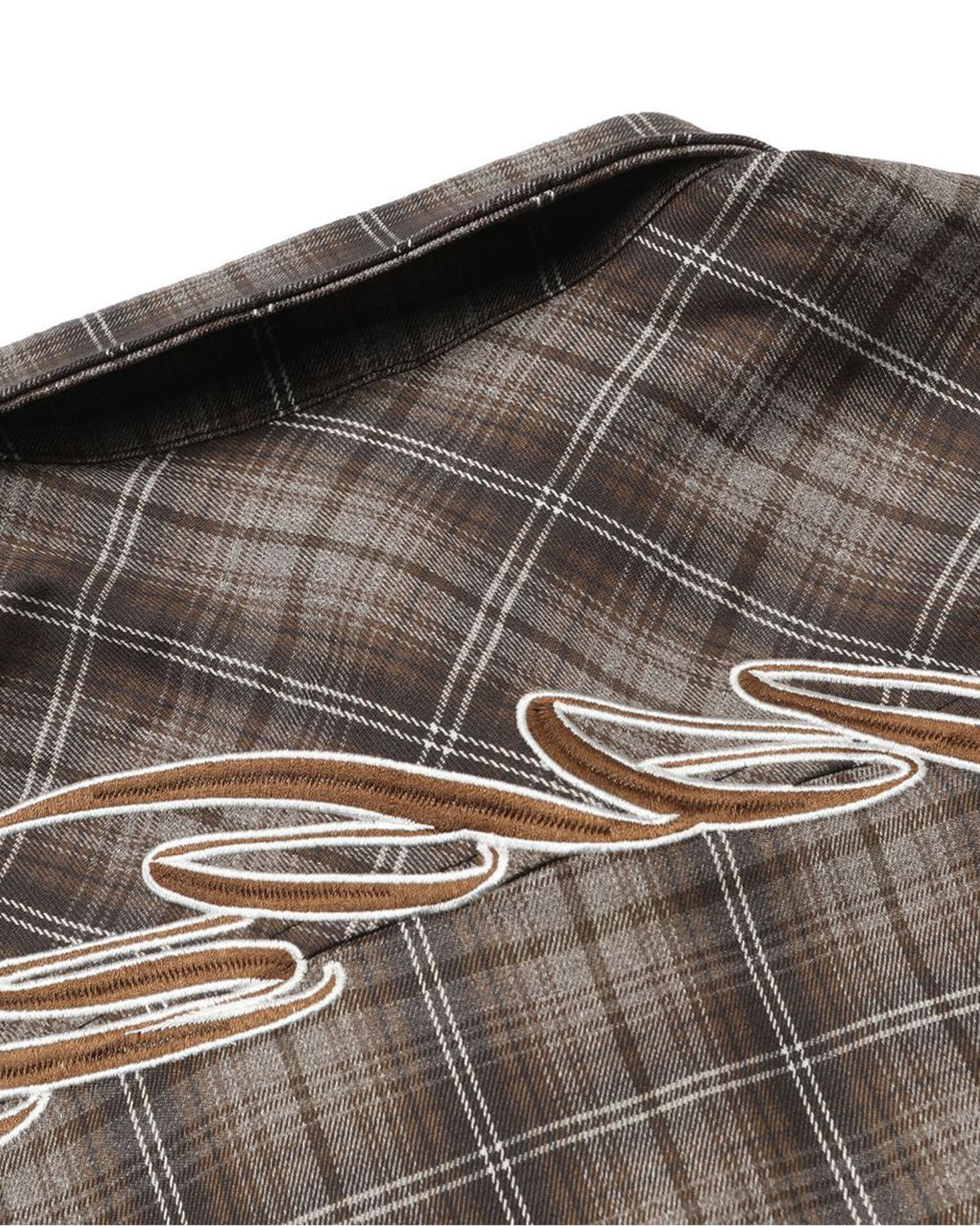 Omygoods Plaid Script Embroidered Shirt
