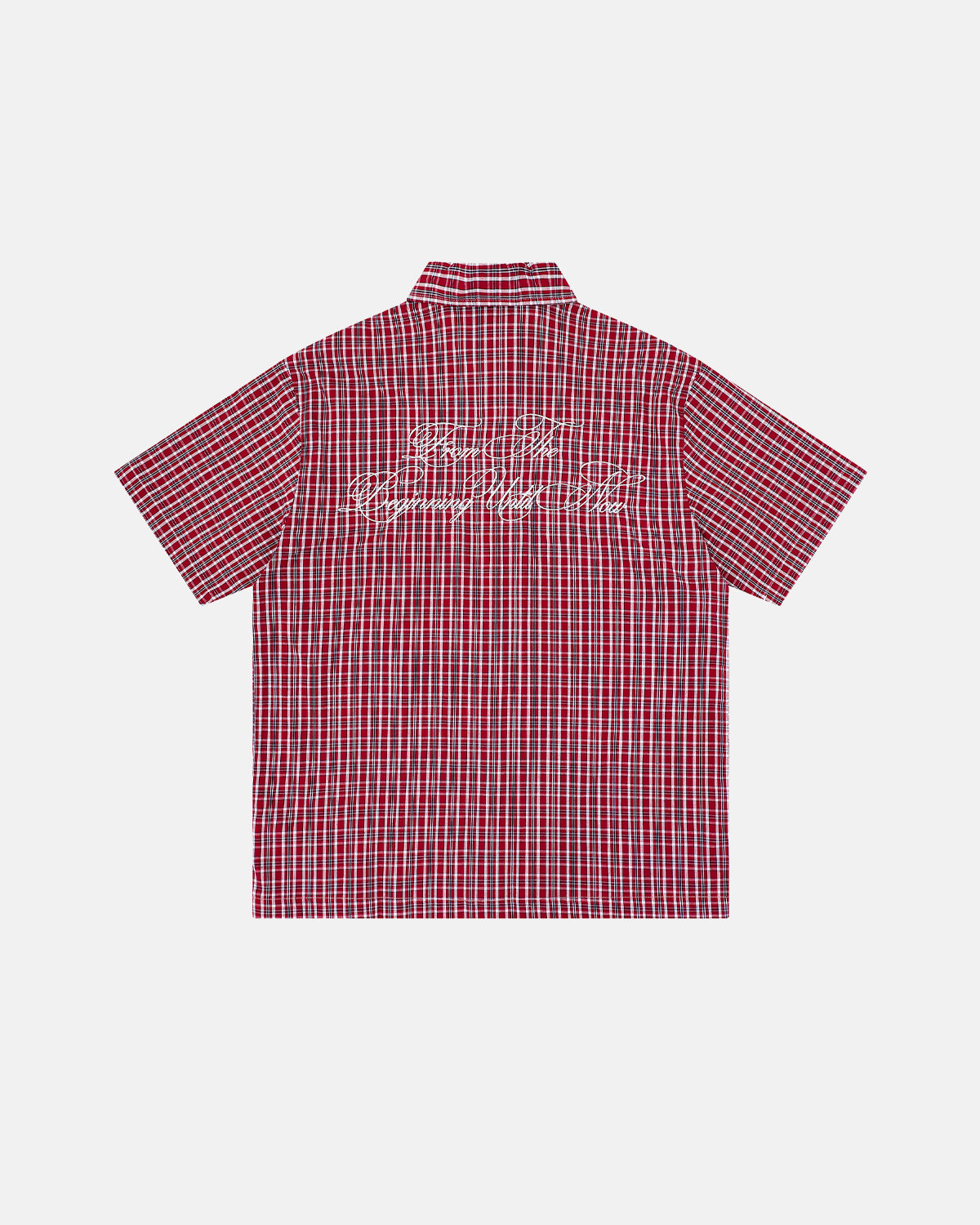 Omygoods Plaid Script Embroidered Short-Sleeve Shirt