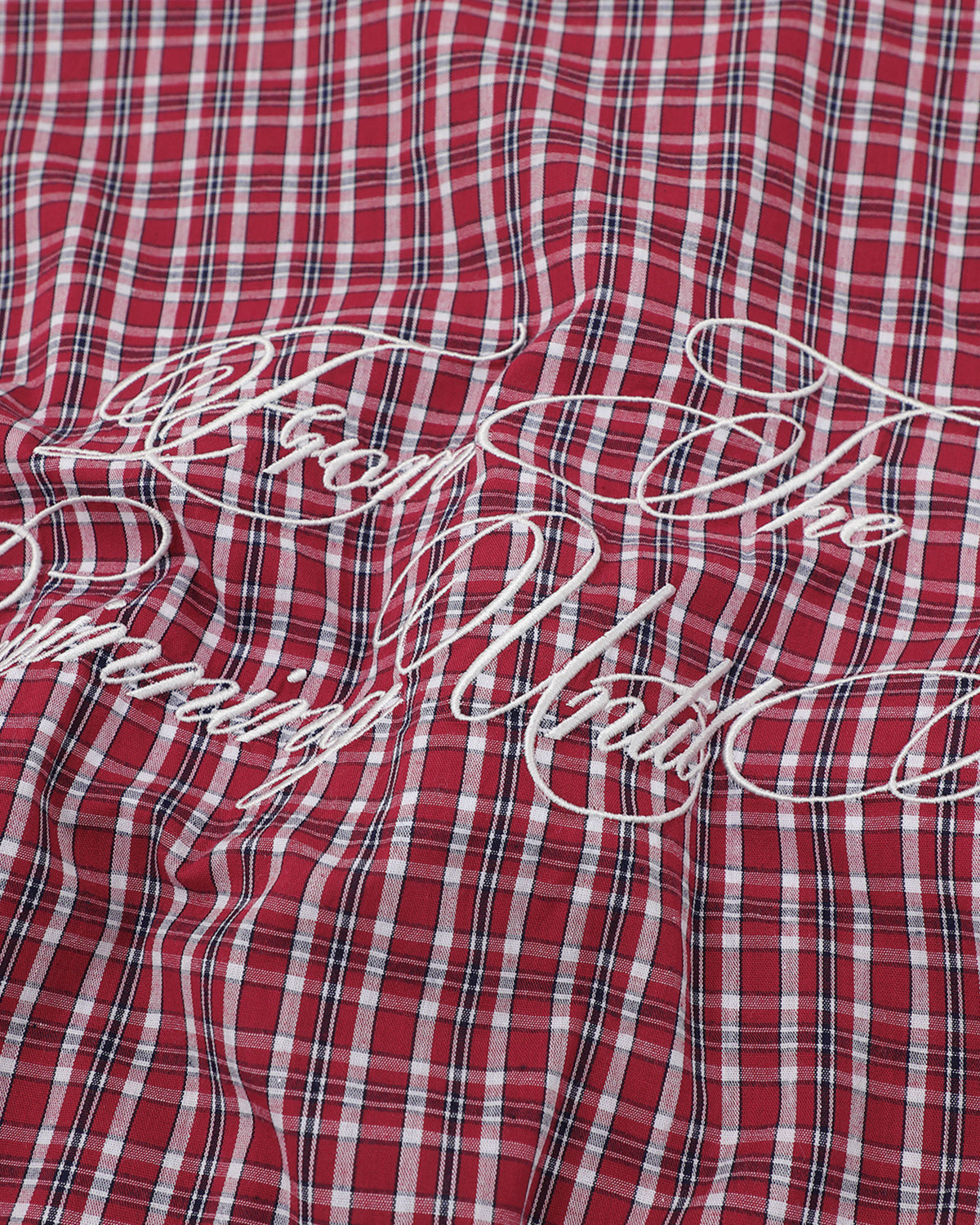 Omygoods Plaid Script Embroidered Short-Sleeve Shirt