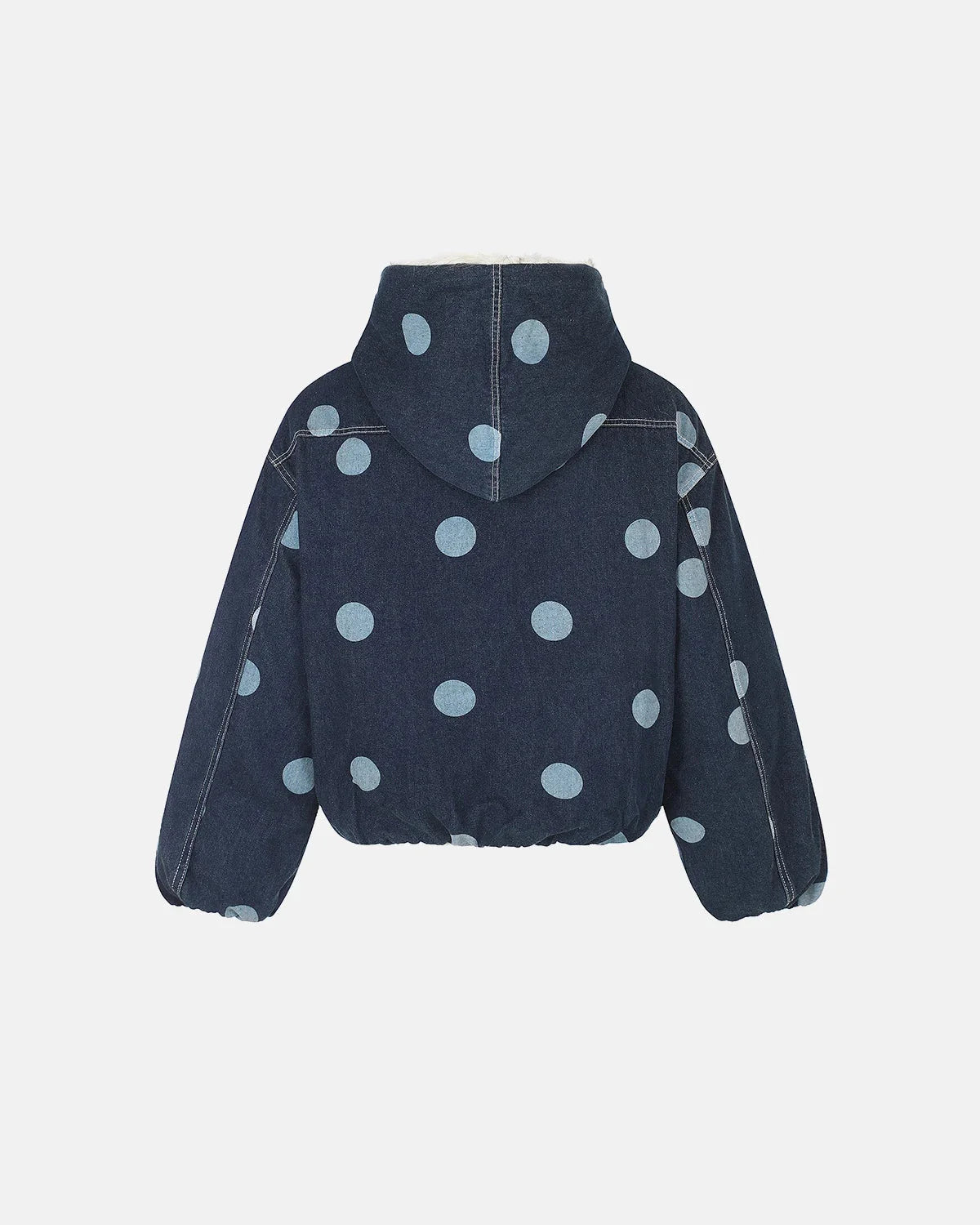 Omygoods Polka Dot Faux Fur Denim Jacket
