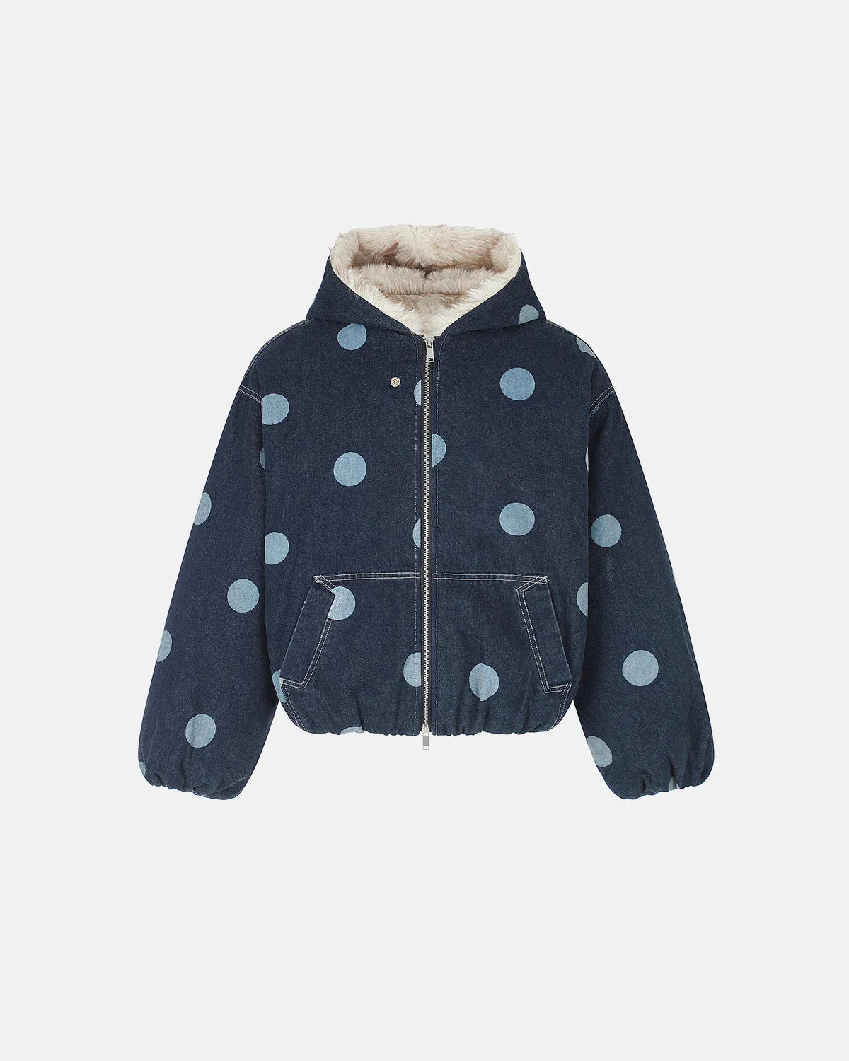 Omygoods Polka Dot Faux Fur Denim Jacket