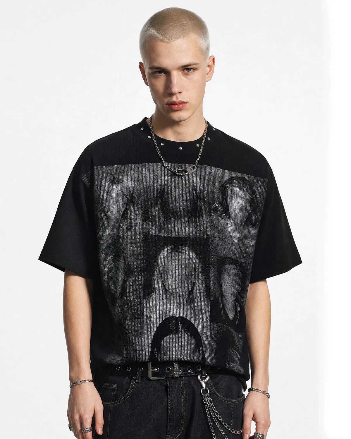 Omygoods Portrait Graphic Waffle Boxy T-Shirt