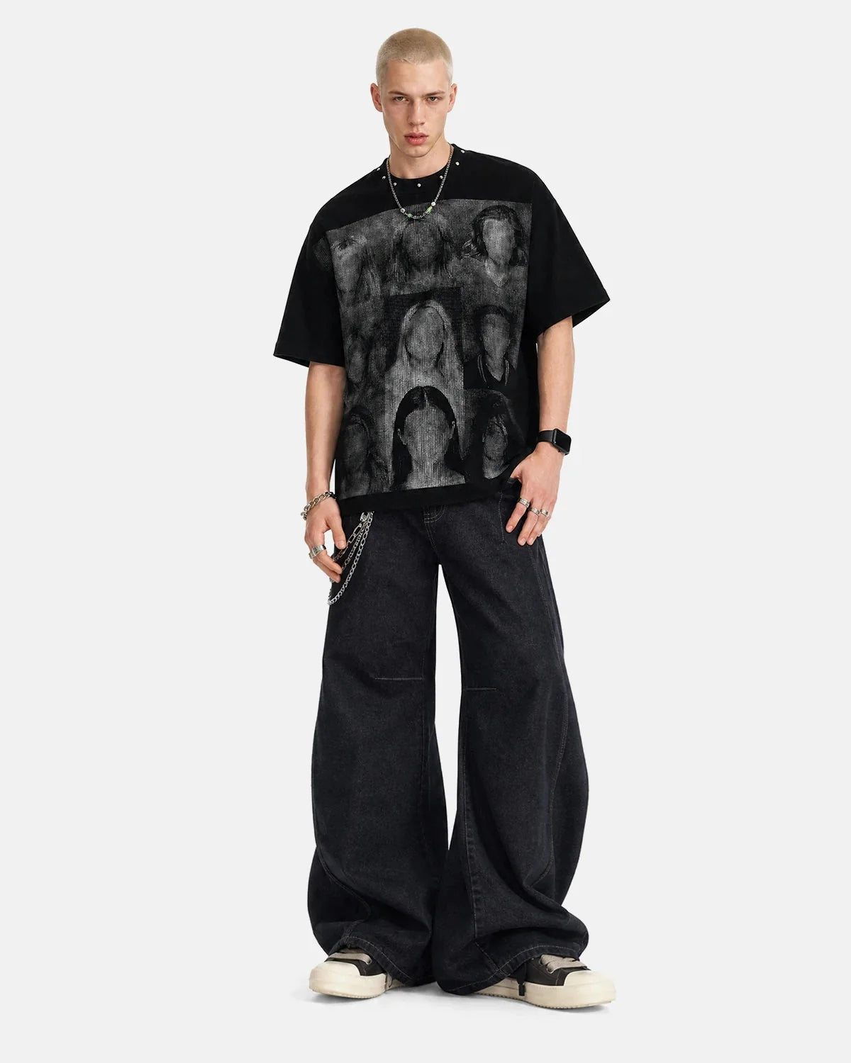 Omygoods Portrait Graphic Waffle Boxy T-Shirt