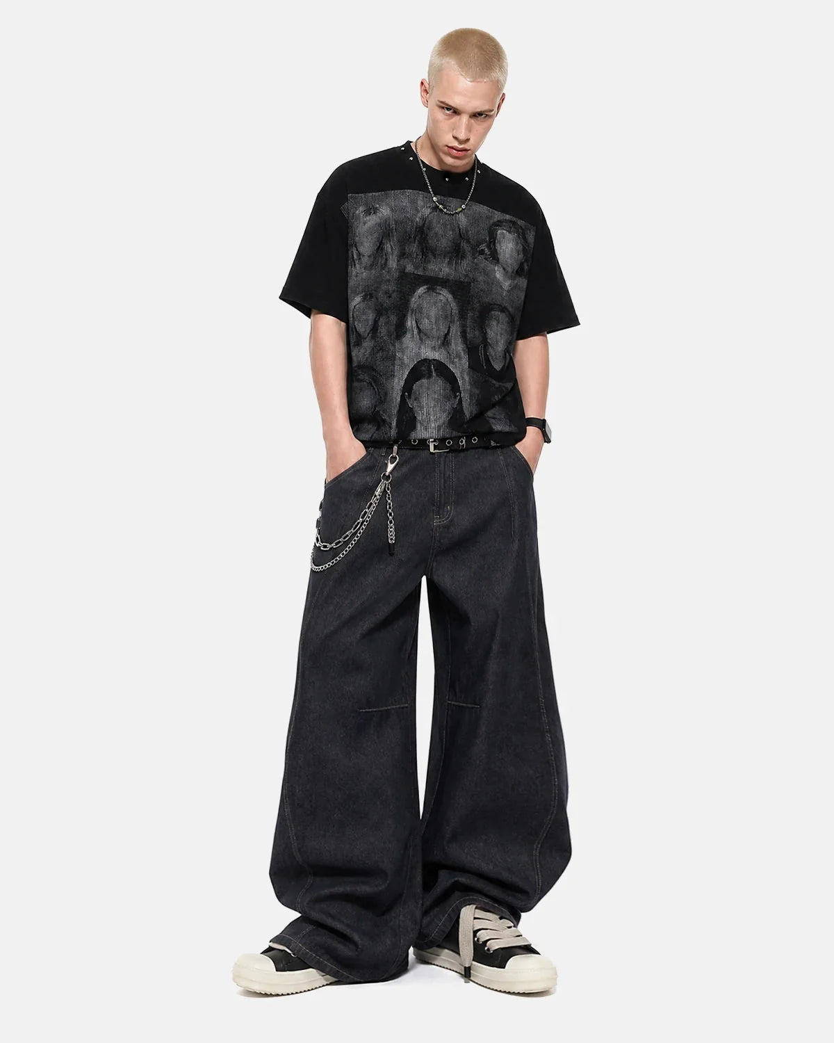 Omygoods Portrait Graphic Waffle Boxy T-Shirt