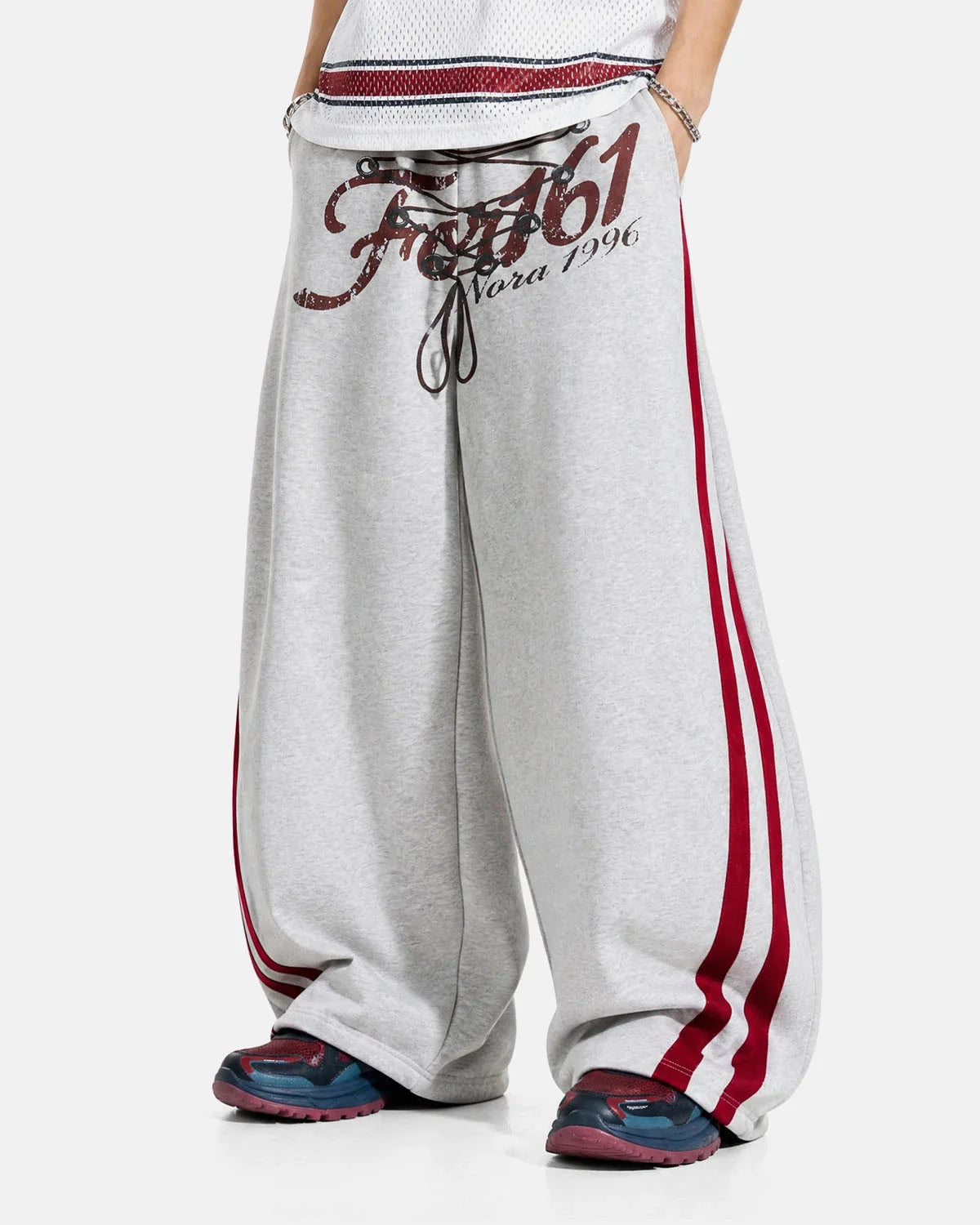 Omygoods Printed Lace-Up Graphic Barrel Sweatpants