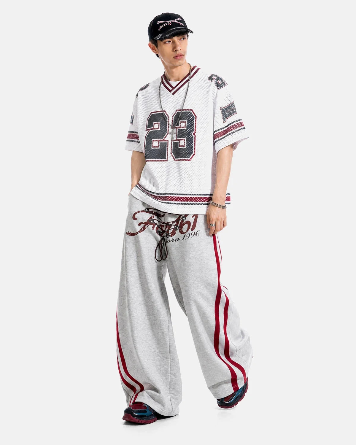 Omygoods Printed Lace-Up Graphic Barrel Sweatpants