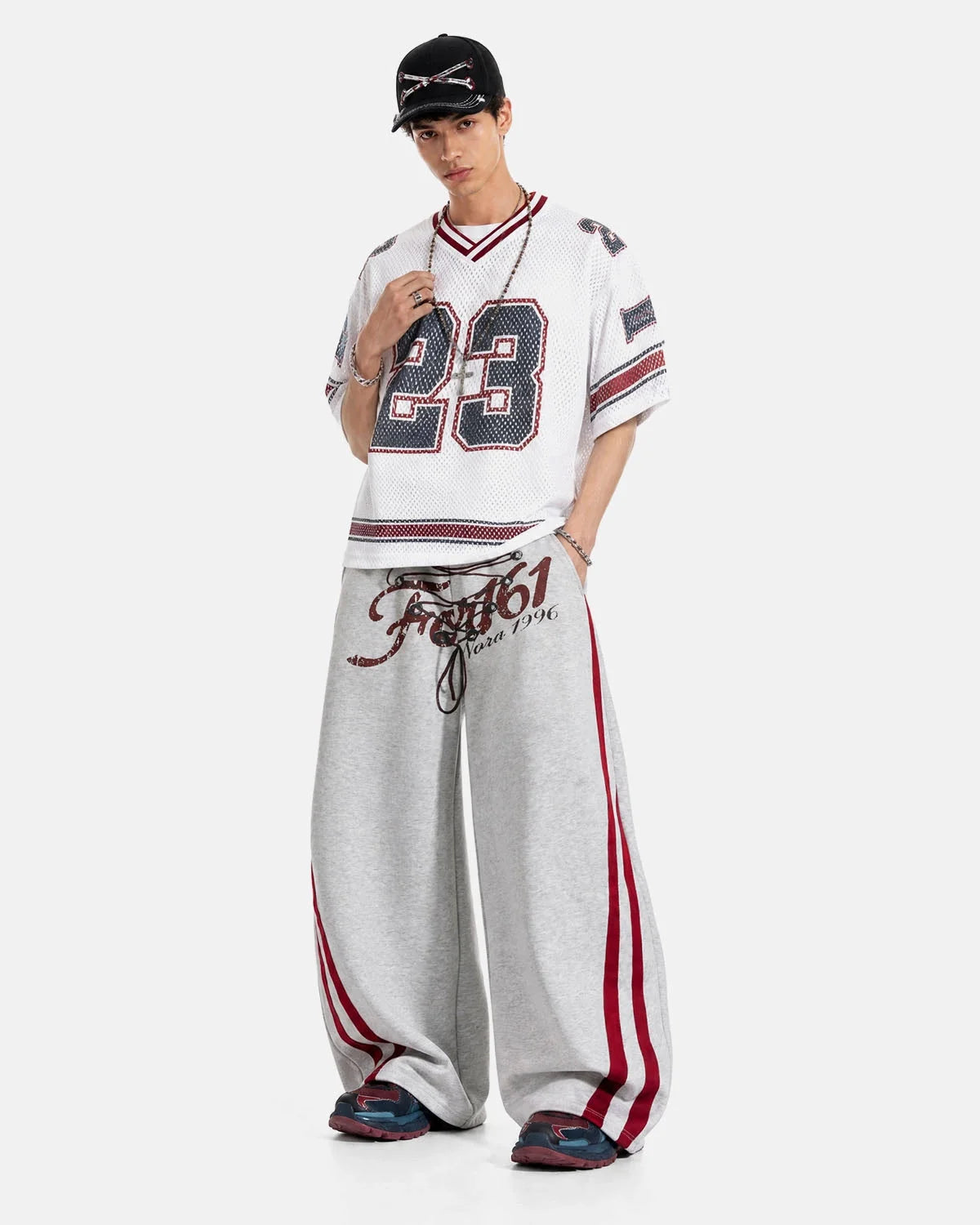Omygoods Printed Lace-Up Graphic Barrel Sweatpants