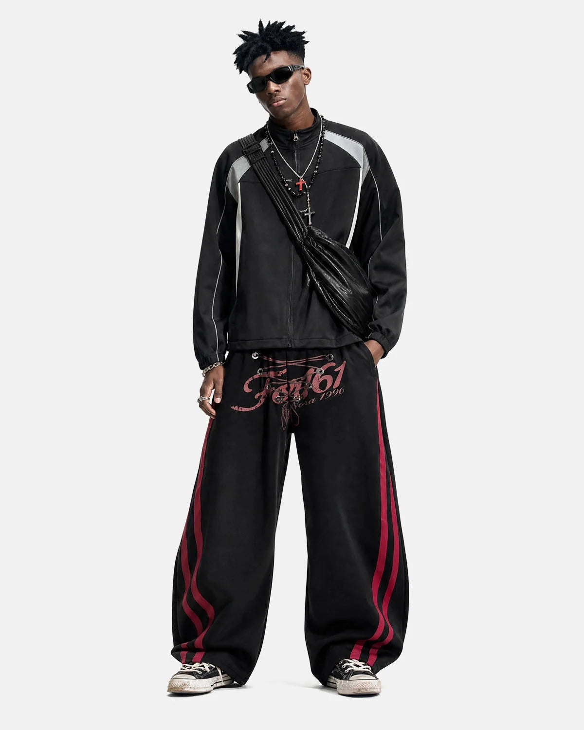 Omygoods Printed Lace-Up Graphic Barrel Sweatpants