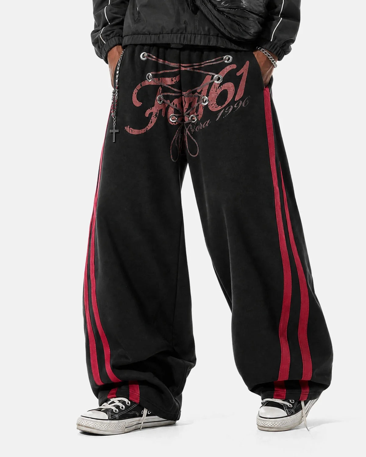 Omygoods Printed Lace-Up Graphic Barrel Sweatpants