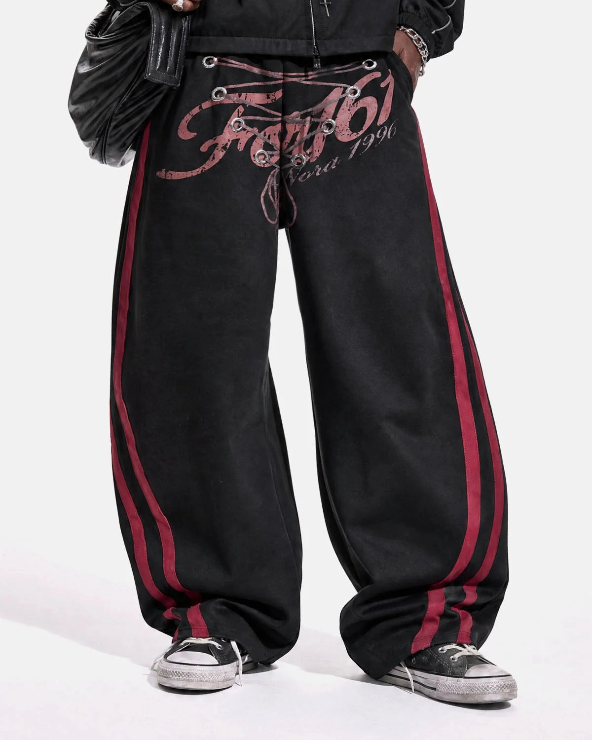 Omygoods Printed Lace-Up Graphic Barrel Sweatpants