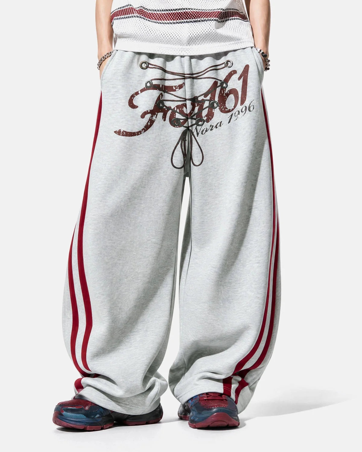 Omygoods Printed Lace-Up Graphic Barrel Sweatpants