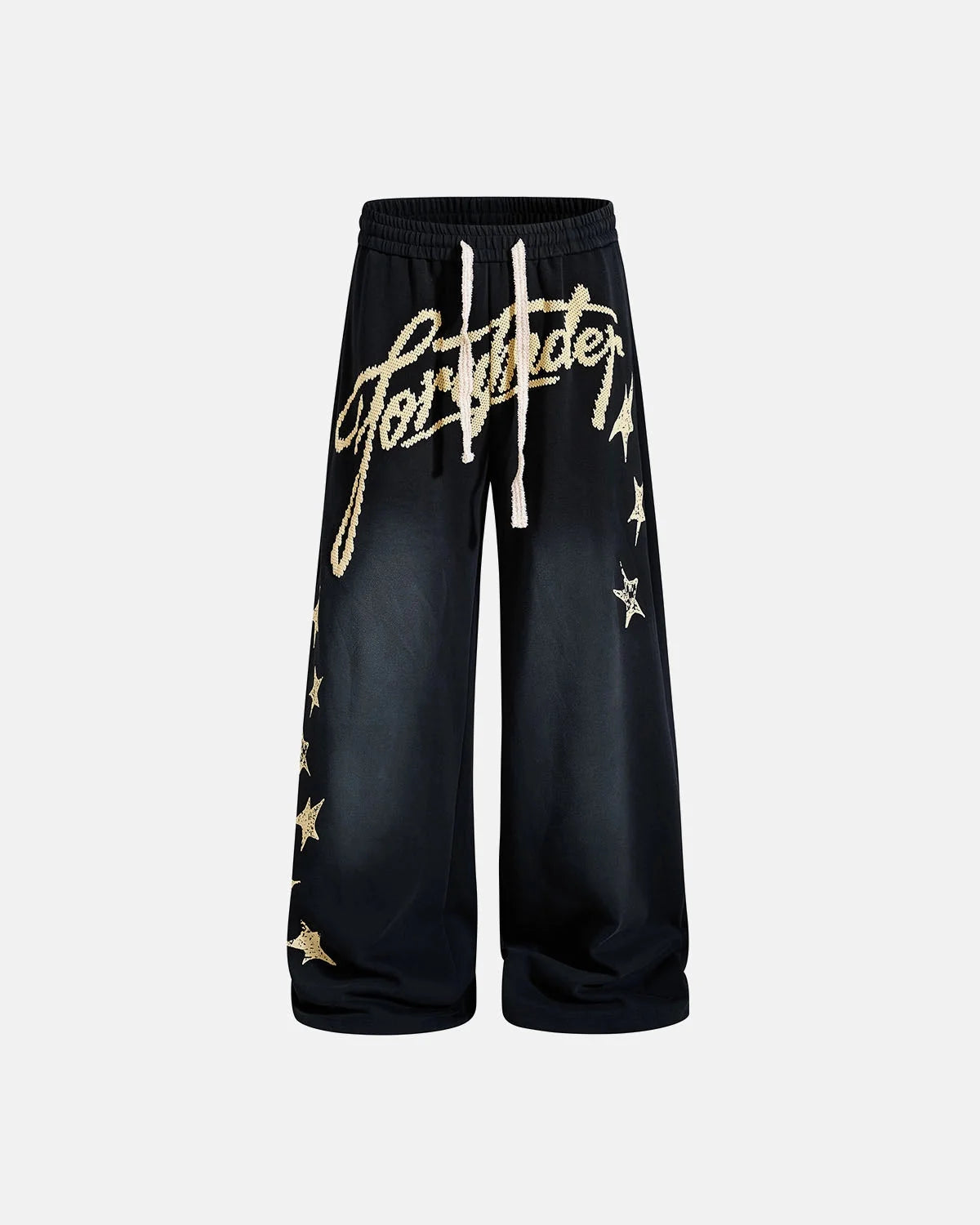Omygoods Puff Print Script Wide-Leg Sweatpants