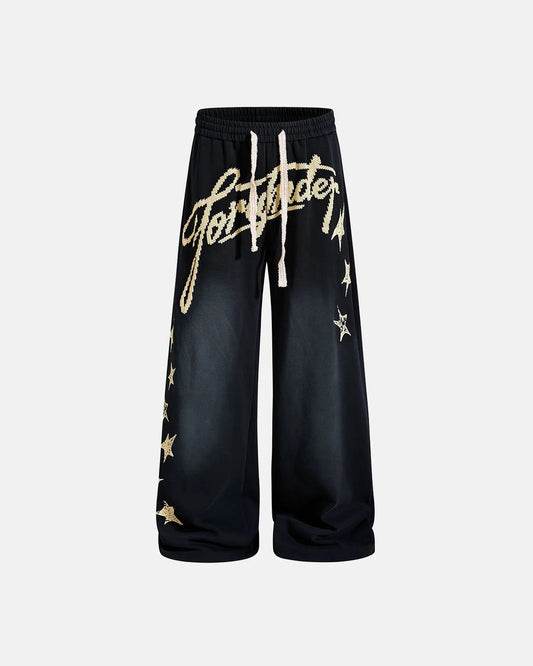Omygoods Puff Print Script Wide-Leg Sweatpants