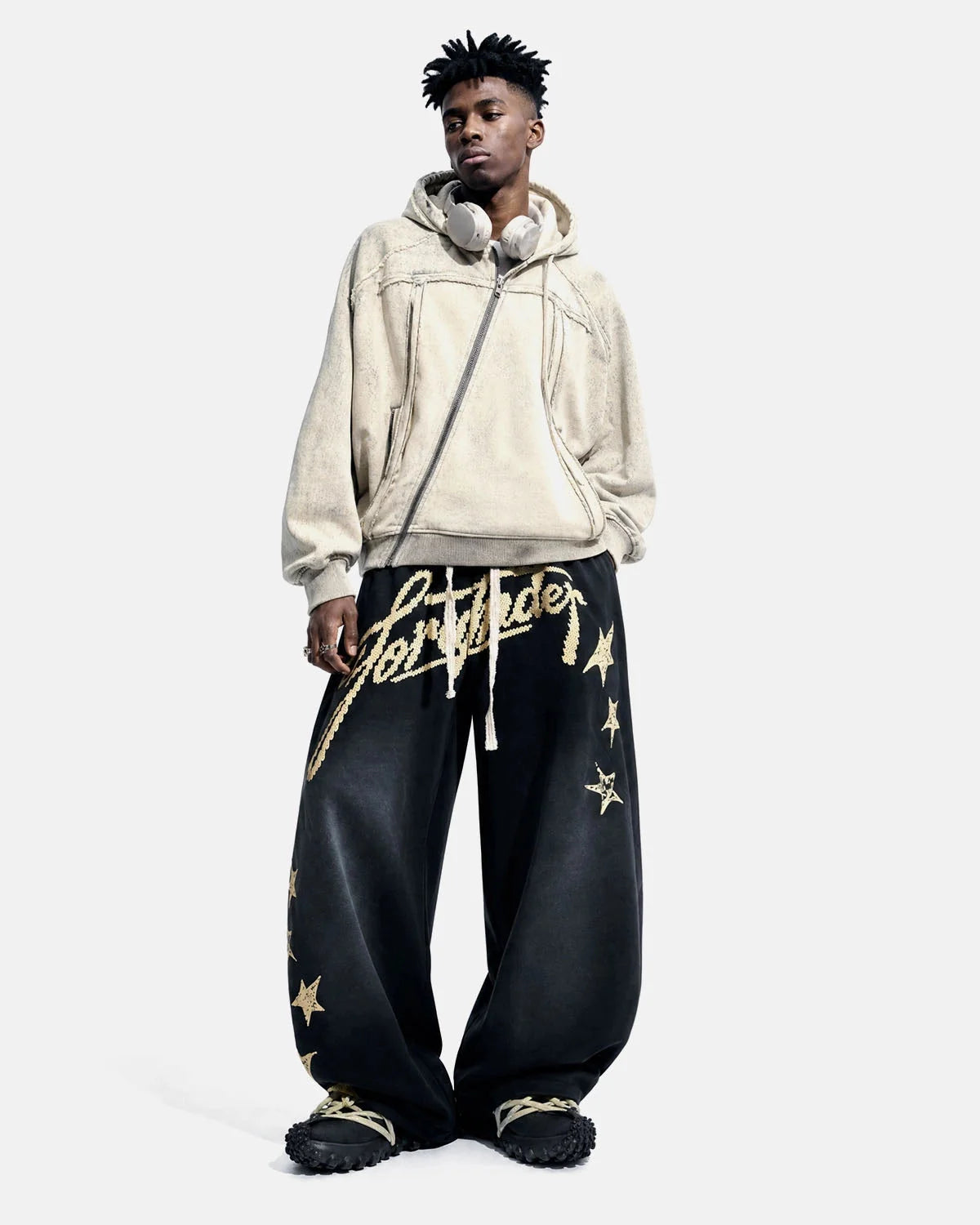 Omygoods Puff Print Script Wide-Leg Sweatpants